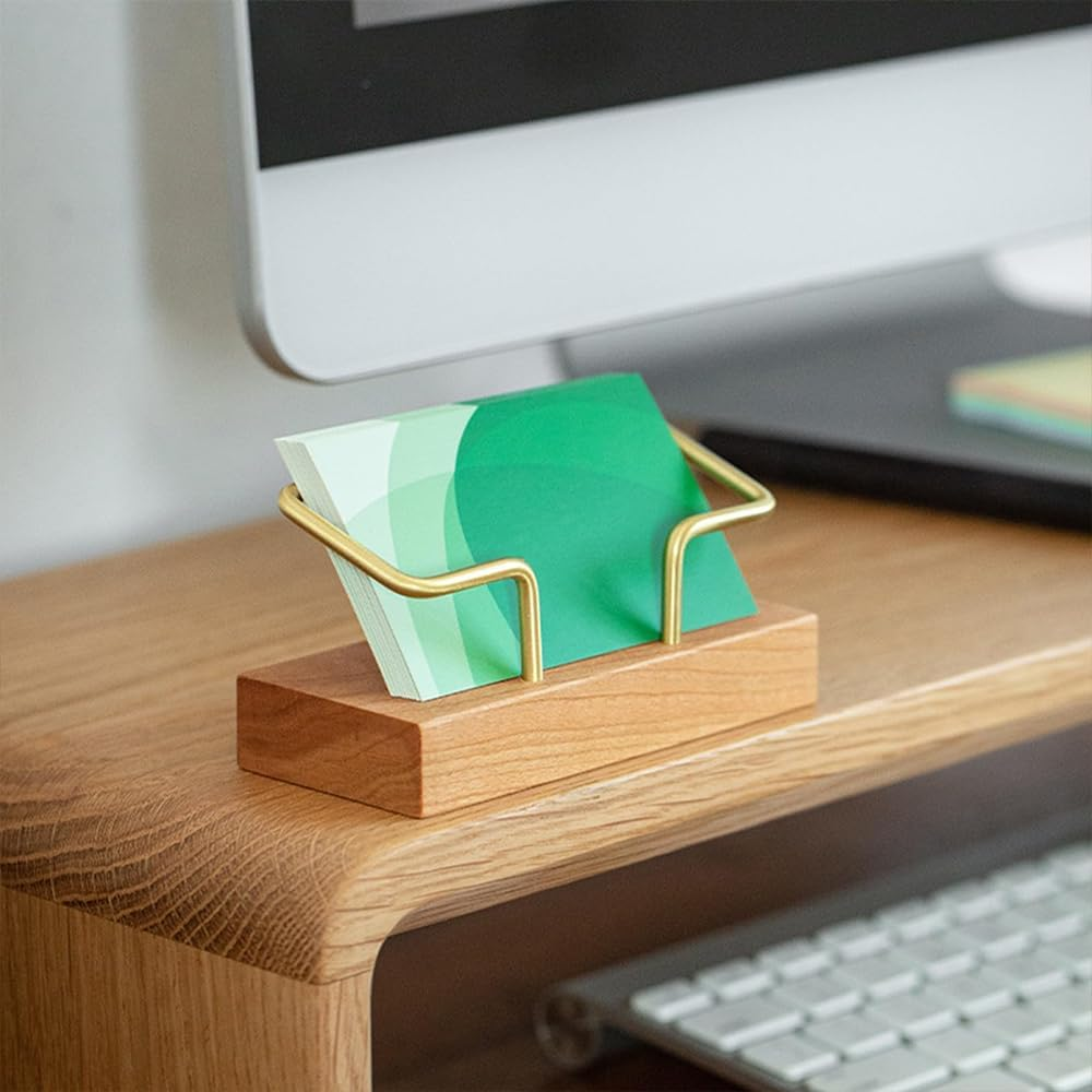 2Pcs Wooden Business Card Holder for Desk, T-Shaped Card Holder, Business Card Display Stand,Metal Name Card Organizer, Postcard Holder, for Office Home Desktop image number 1