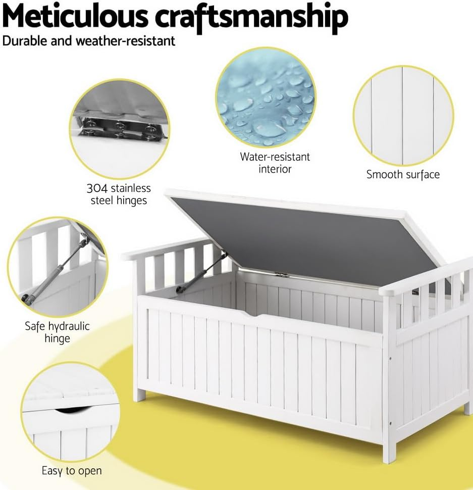 Gardeon Outdoor Storage Bench Box Wooden Garden Toy Tool Patio Furniture White image number 2