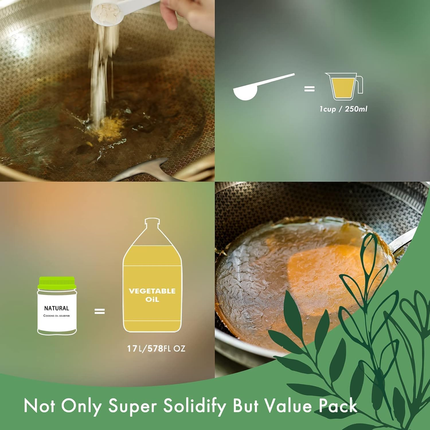 Lasyl Waste Cooking Oil Solidifier Powder, Hard up to 68 Cups of Fry Oil Away from Mess, 100% Plant-Based Oil Hardener for Disposal, Value Pack 24 Oz image number 5