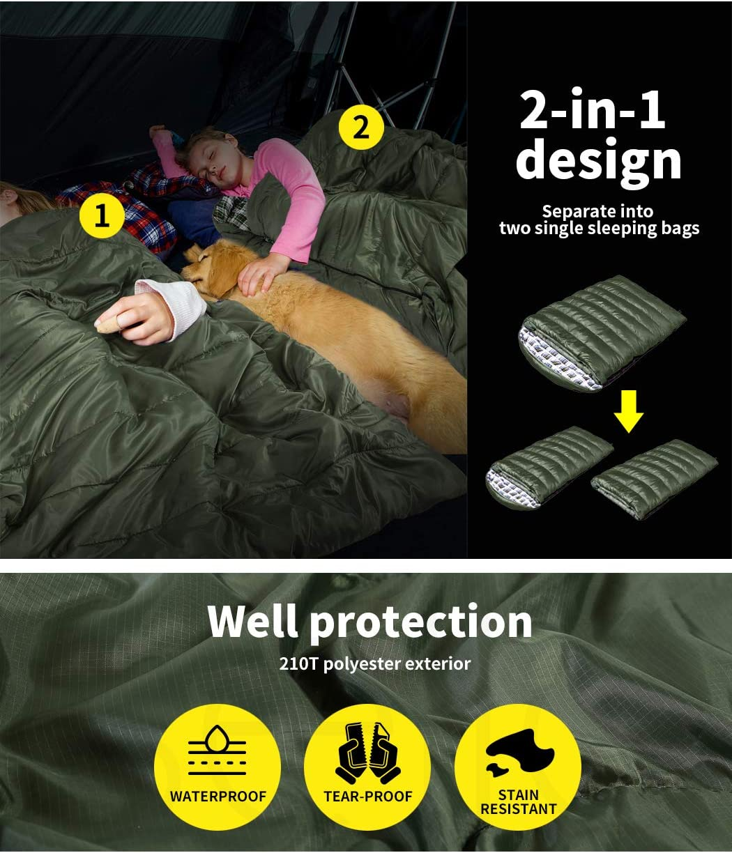 Mountview Sleeping Bag Double Bags Outdoor Camping Hiking Thermal -10℃ Tent image number 2