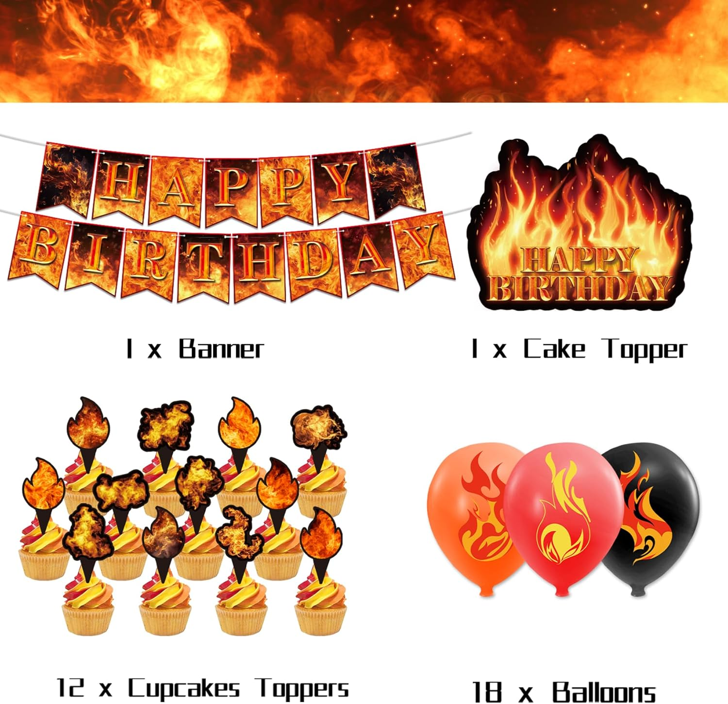 Fire Party Decorations Firefighter Birthday Party Supplies Includes Fire Happy Birthday Banner Cupcake Toppers Cake Topper Balloons for Firefighter Party Fire Truck Party Supplies image number 6