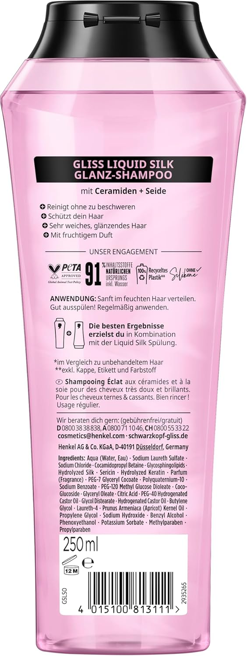 Gliss Kur Liquid Silk Shampoo (250 Ml), Hair Shampoo for a Natural Shine Care Shampoo Smooths the Hair Surface for Exceptionally Soft Hair image number 5