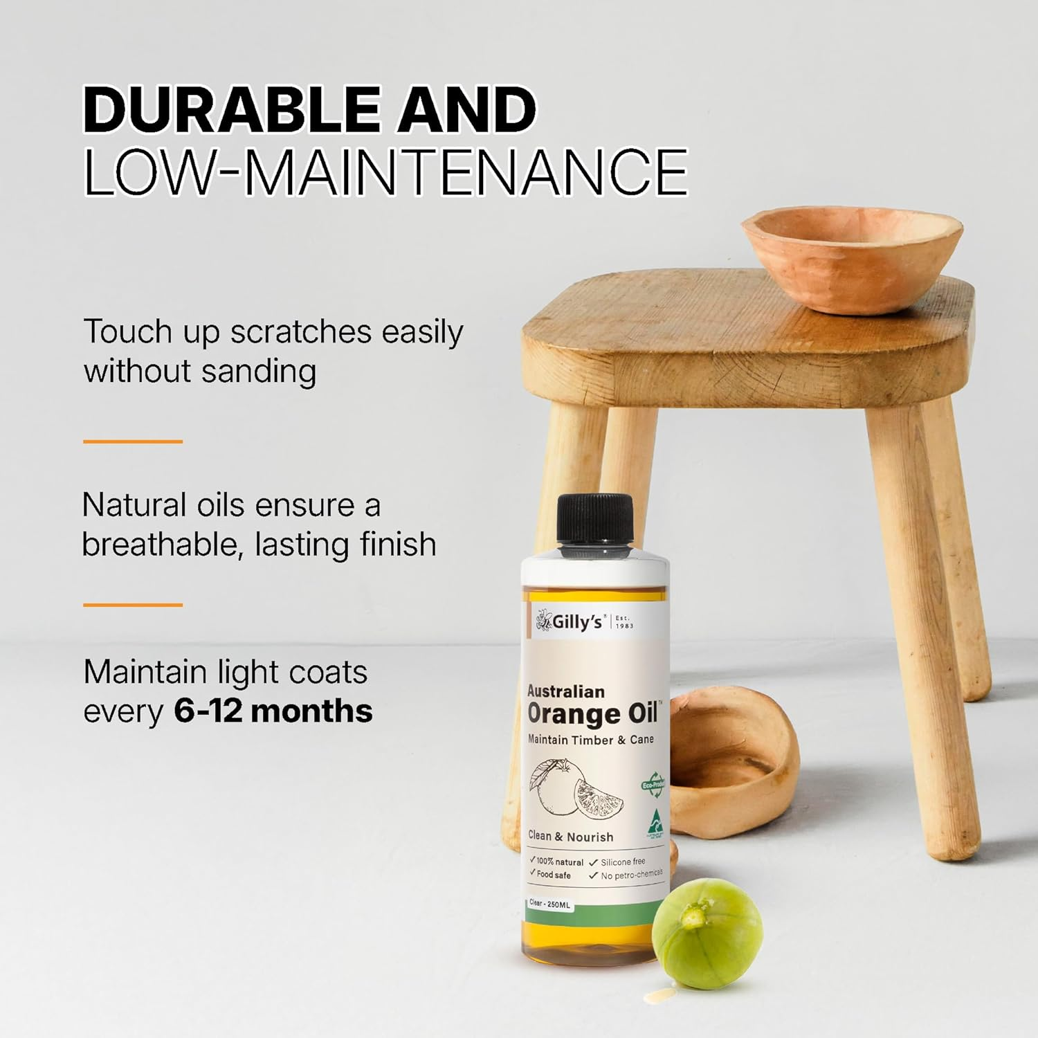 Gilly'S Kitchen Bench Oil 250Ml | Tung Oil-Based Natural Timber Sealer for Benchtops, Tables, Cabinets, and More | Water Repellent, Easy Maintenance, No Silicone or Synthetic Resins image number 6