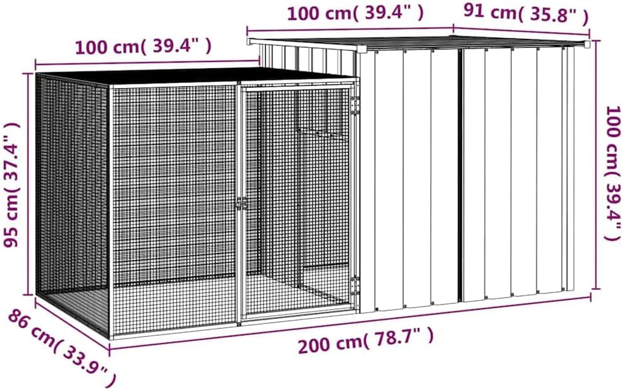 Rabbit Cage Grey 200X91X100 Cm Galvanised Steel Outdoor Pet House Small Animal