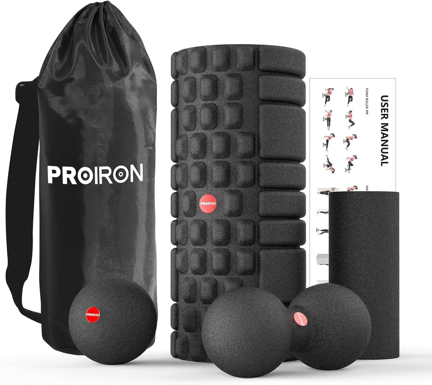 PROIRON 5 in 1 Foam Roller Set for Deep Tissue EPP Muscle Massage, Trigger Point Fitness Exercise Patented Foam Roller, Massage Roller, Massage Ball, Peanut Massage Ball,Mini Rolle for Whole Body Release(Black) image number 2