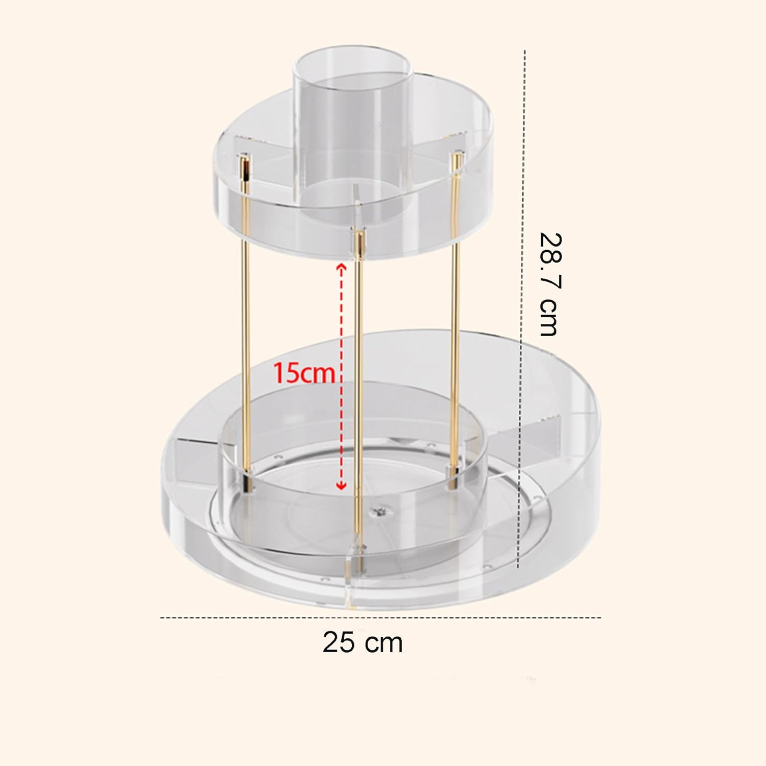 Baoswi 360&deg; Rotating Makeup Organiser, 2 Tiers Perfume Organiser, Skincare Cosmetic Organiser, Dressing Table Organiser for Lipsticks, Makeup Brushes, Lotion, Perfume, Cosmetic (Beige) image number 2