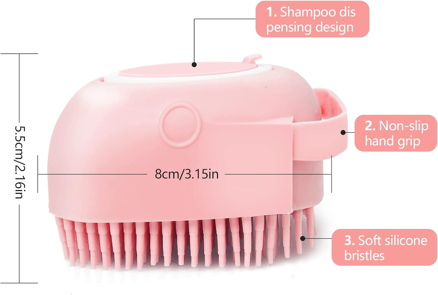 Dog Cat Bath Brush, with Soap and Shampoo Dispenser Dog Grooming Brush Massage Brush Soft Silicone Rubber Bristle for Short Haired Dogs Cats Shower (Pink)