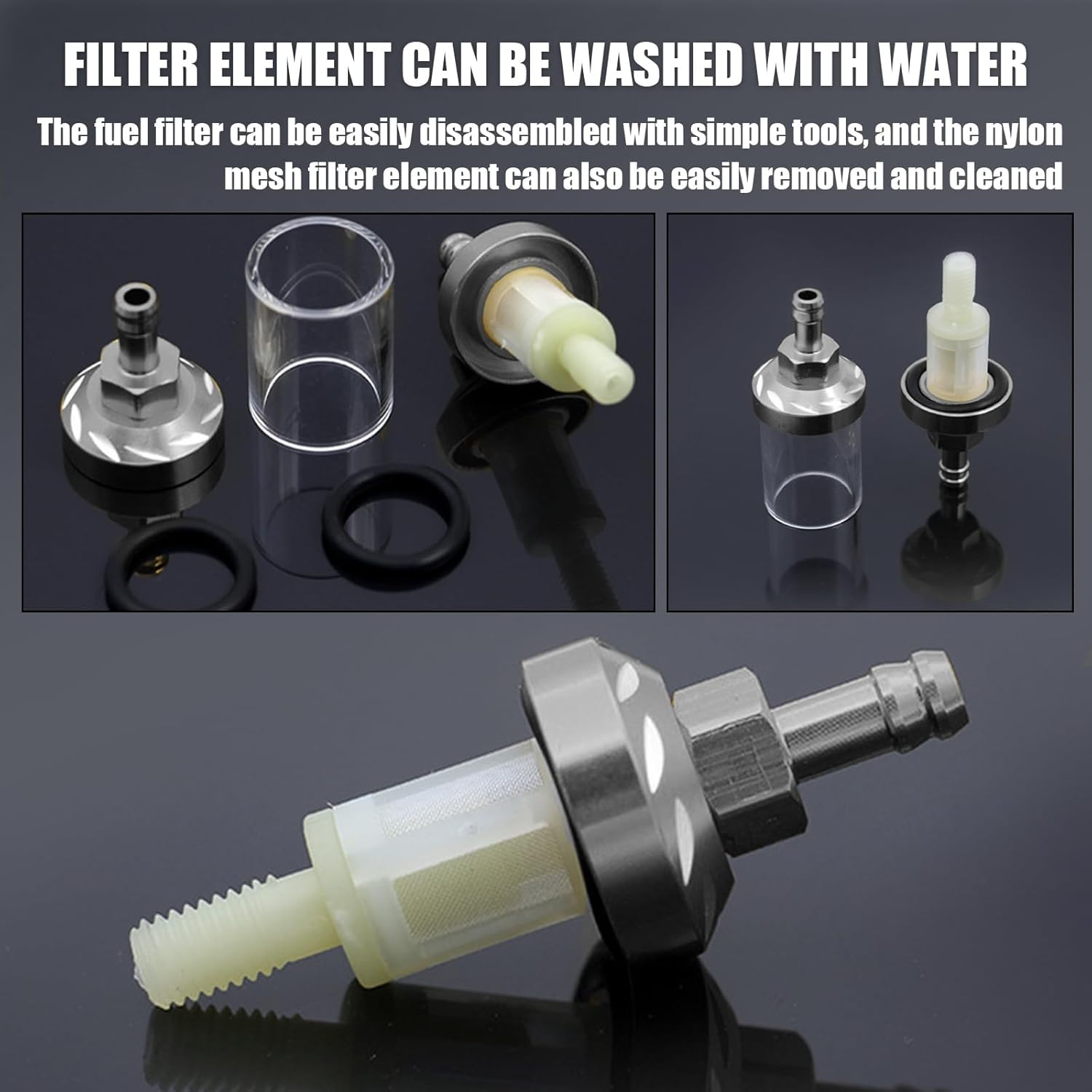 1 PC Automotive Fuel Filter, 1.1" X 3.62" Alloy Tempered Glass Patterned Surface Filter Oil Cup, Auto Modification Accessories, Suitable for Cars, Motorcycles, Off-Road Vehicles (Black) image number 4