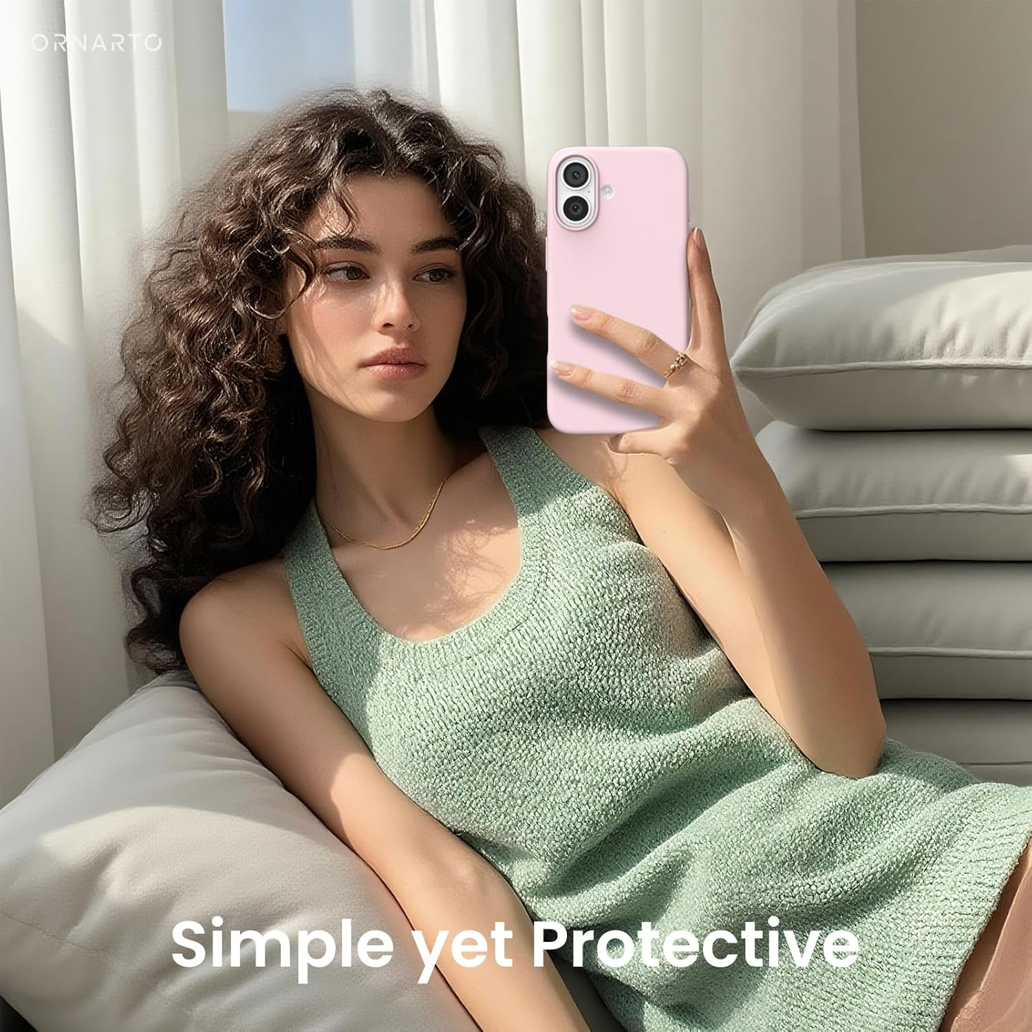 ORNARTO Compatible with Iphone 17 Case 6.3, Slim Liquid Silicone 3 Layers Full Covered Soft Gel Rubber Phone Case Protective Cover 6.3 Inch, Chalk Pink image number 6