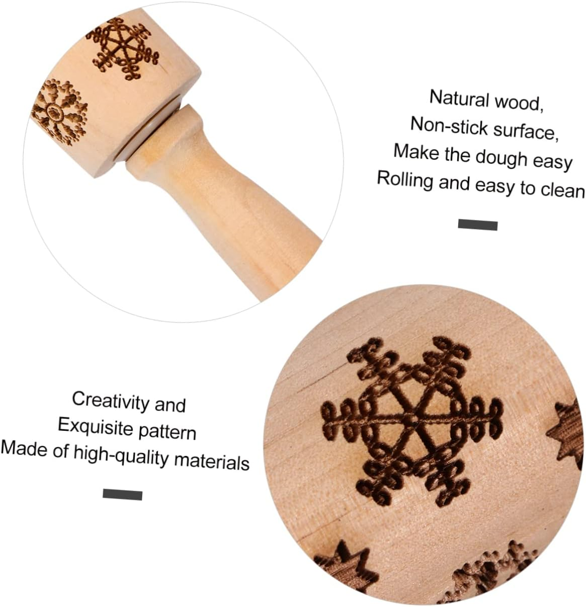 Wooden Snowflake Embossed Rolling Pin Christmas Pastry Roller Non-Slip Handle Baking Rolling Pins for Christmas Baking image number 5