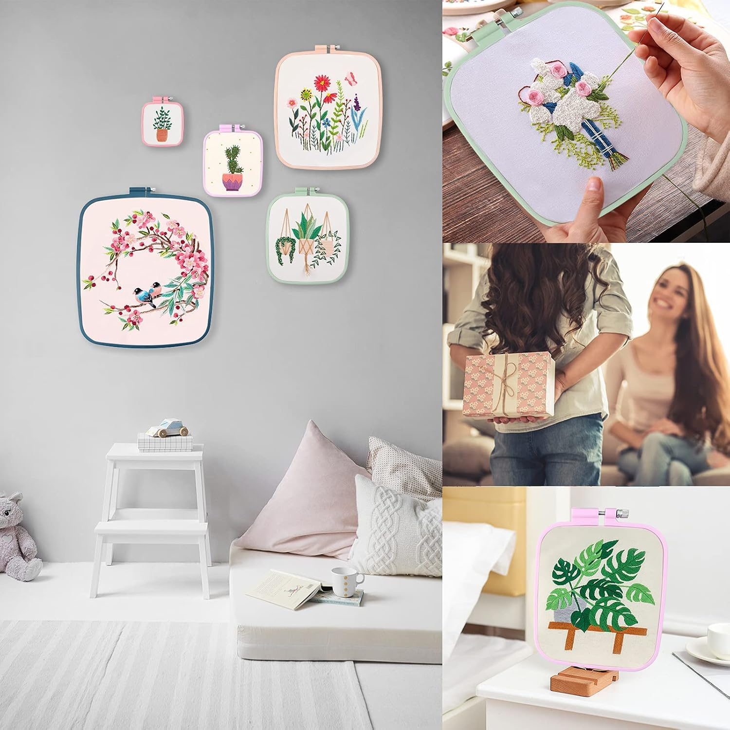 4 Pcs 4 Size Square Embroidery Hoops, ABS Plastic Embroidery Hoops Cross Stitch Hoops Embroidery Frames for Sewing, Needlework, Embroidery Projects (Size-3", 4.3", 6.5", 8.7") image number 3