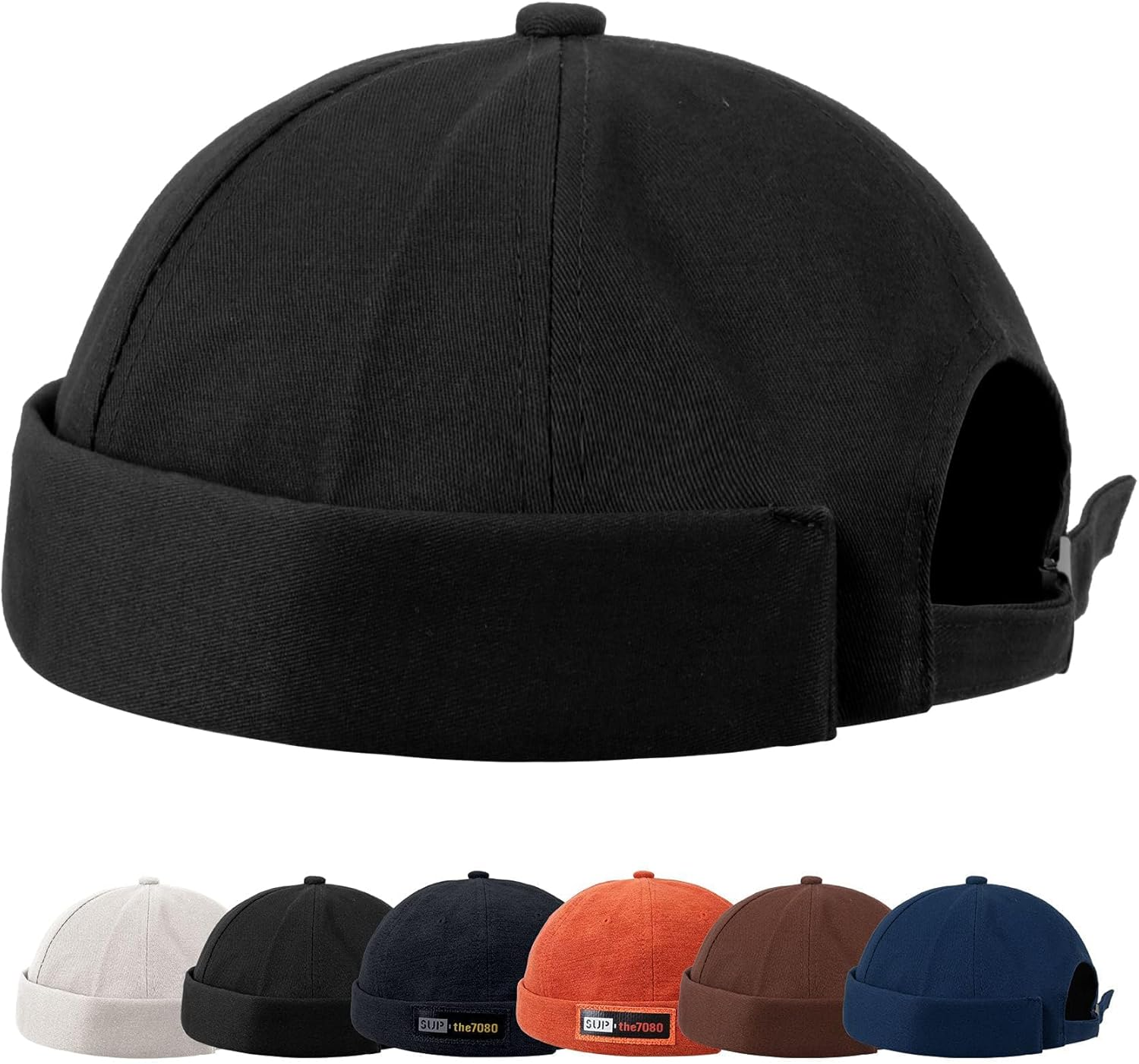 Hebenie Docker Hat Men Trawler Beanie Fisherman Beanie Brimless Cap Worker Sailor Hat Rolled Cuff Retro Fashion Adjustable Docker Cap for Men