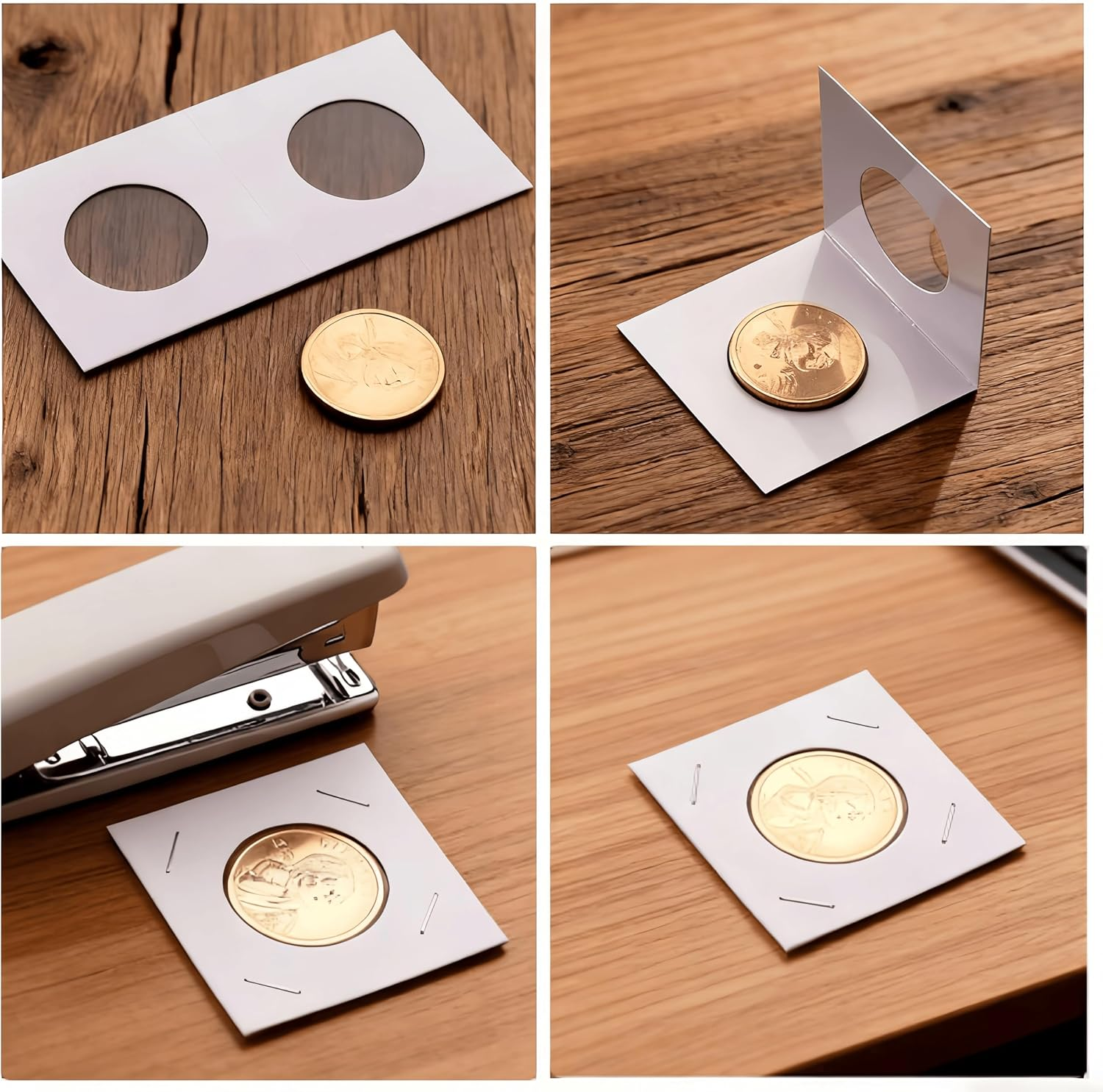 FRIMOONY Cardboard Coin Holders, 300 Pieces, 6 Sizes, 2X2 Inch Flip Assortment for Coin Collection