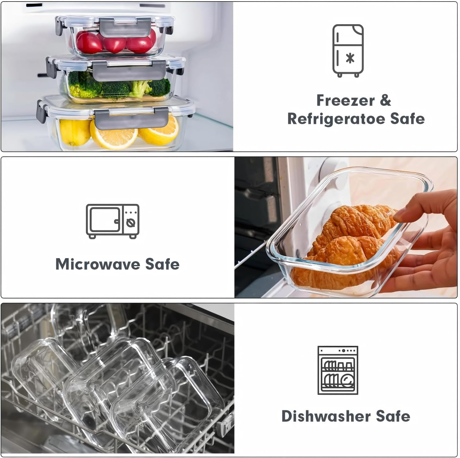 17 Pack Glass Food Storage Containers with Airtight Lids, Food Containers, Glass Lunch Containers, Kitchen Storage & Organisation for Oven, Microwave, Dishwasher and Freezer (Black) image number 2