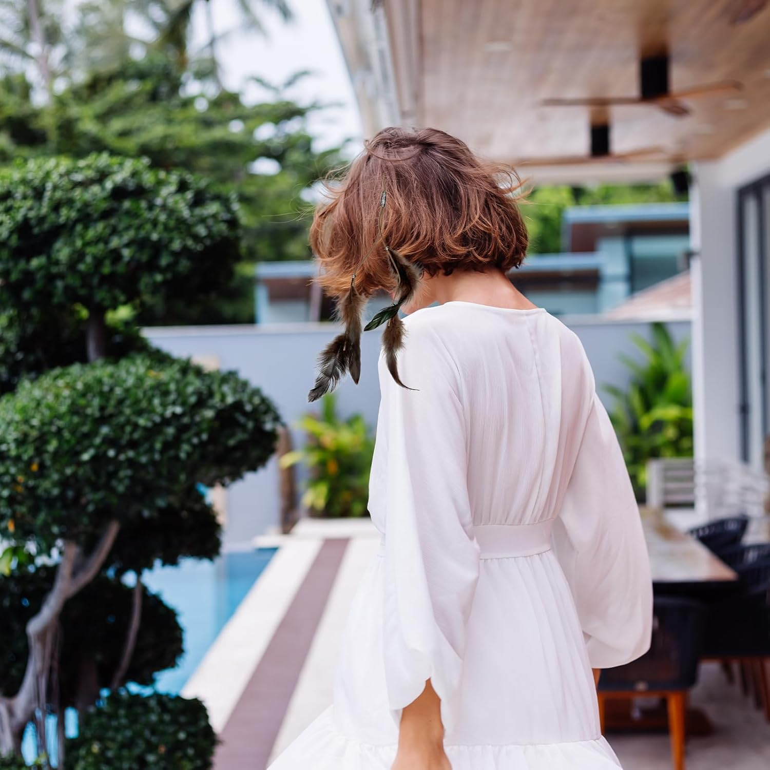 TEAONE Feathers Hair Extension Clips, 4 PCS Handmade Bohemian Hippie Hair Clip for Cosplay, Costume, Party Headdress image number 4