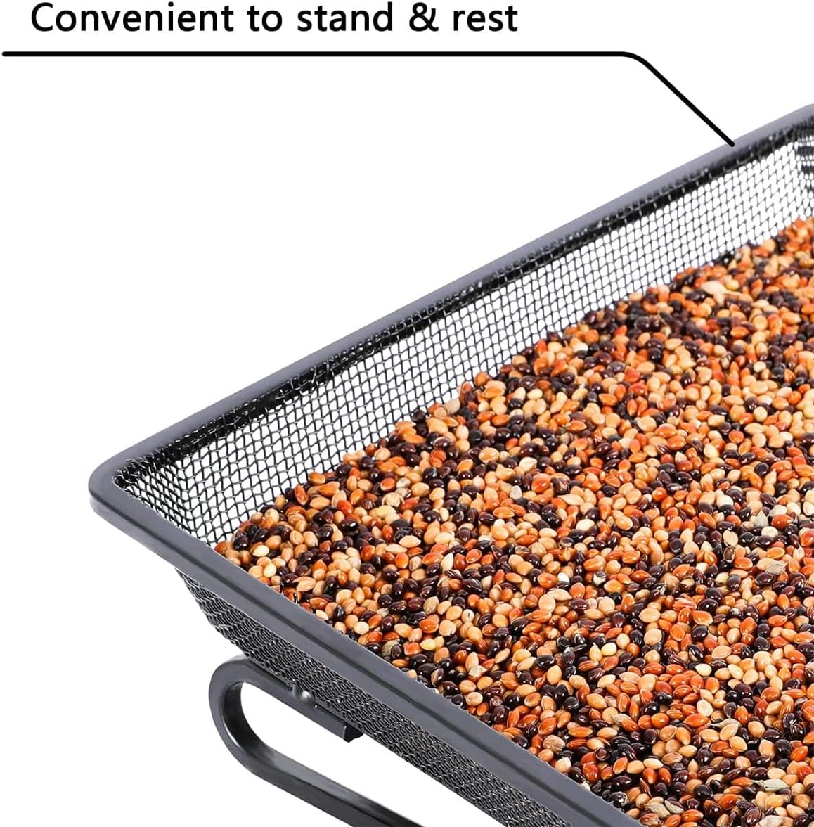 AIMALL Metal Bird Feeder Tray Iron Wire Square Mesh Platform Feeder with Wave Design Easy-Clean Fine Net Ground Feeder for Garden Birds 6.88In X 6.88In X 2.16In Black