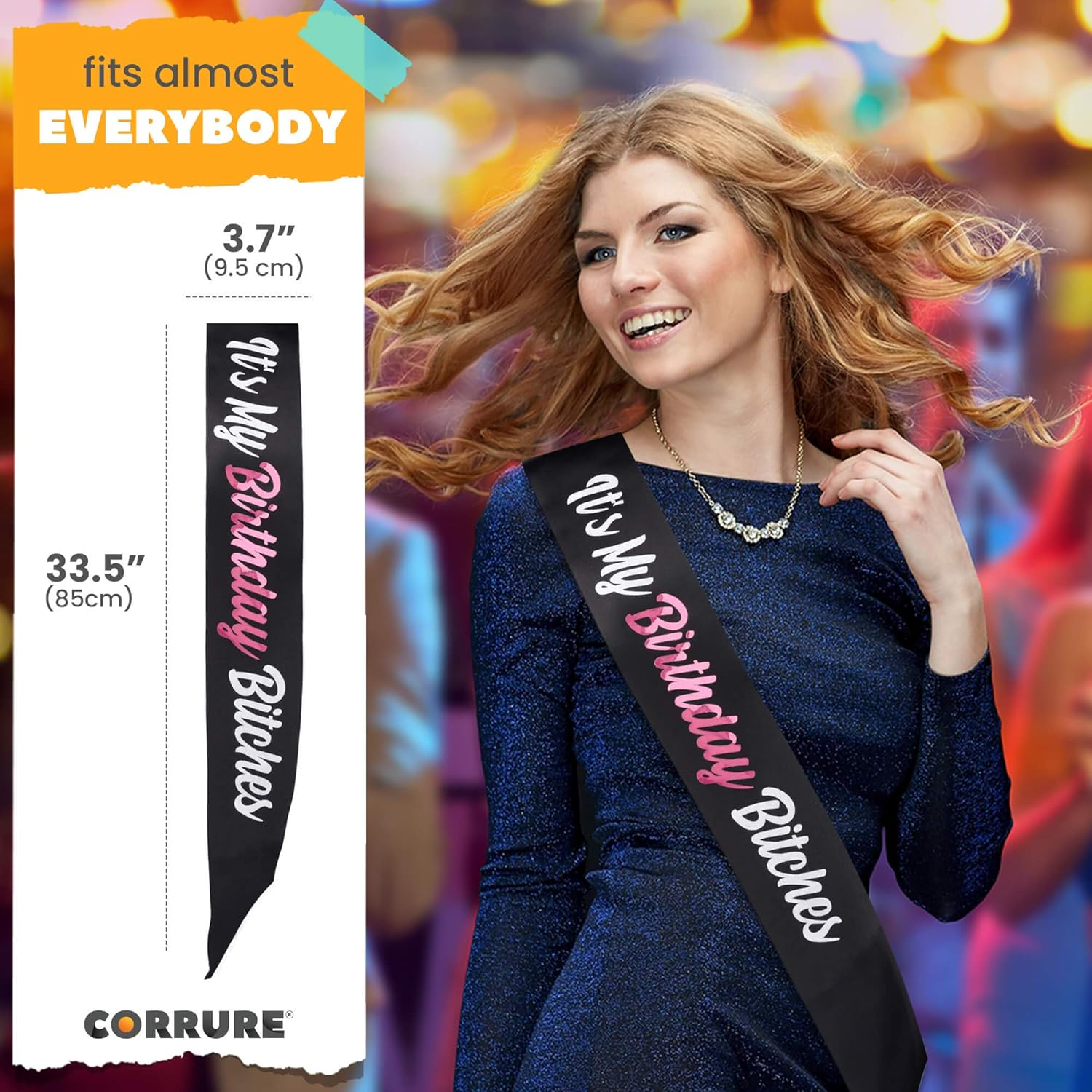 CORRURE 'It'S My Birthday Bitches' Birthday Sash with Pink Foil - Soft Black Satin Sash for Women and Men - Happy Birthday Sash for Girls, Sweet 16, 18Th 21St 25Th 30Th 40Th 50Th or Any Other Bday image number 5