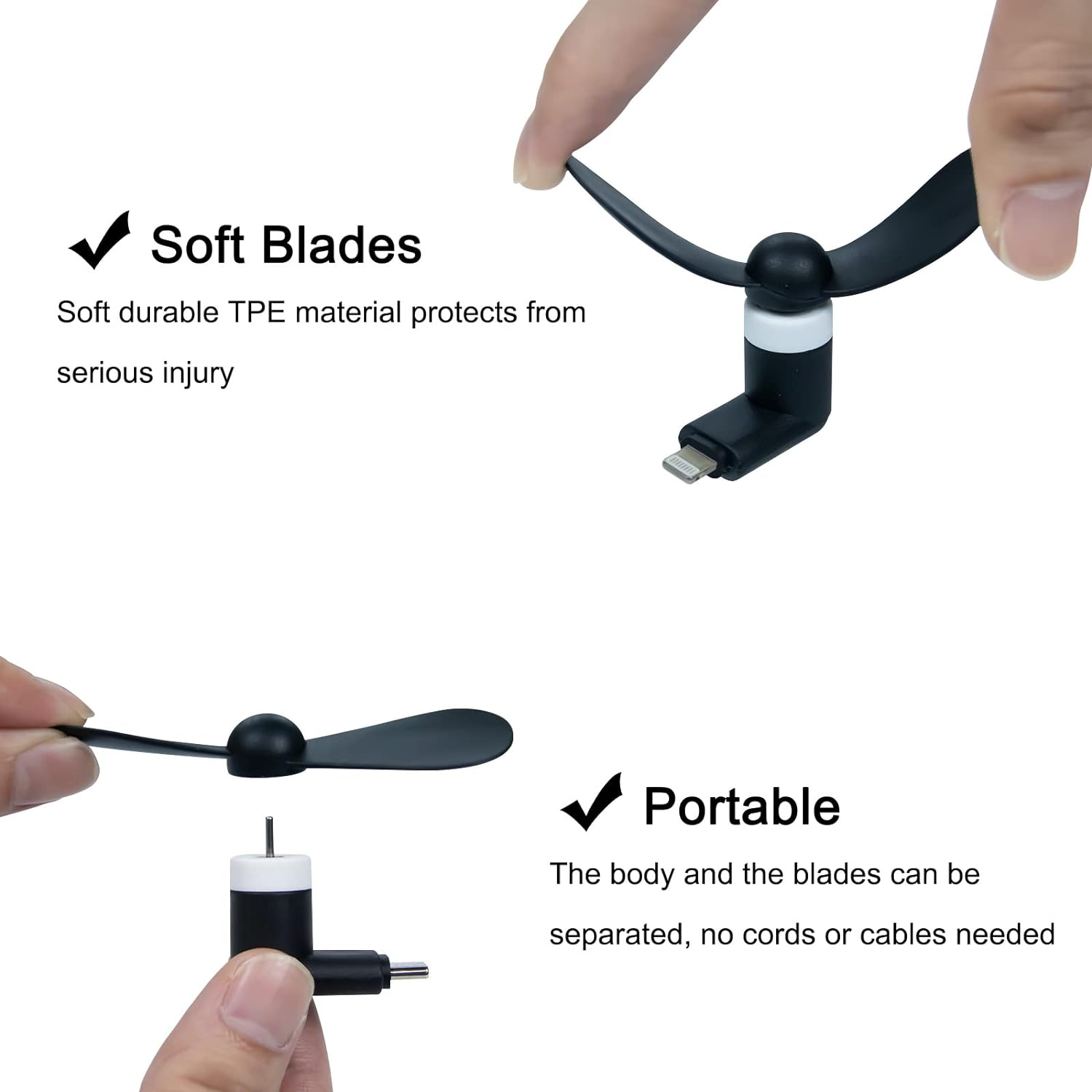 3 Pack Portable Cell Phone Fan Mini Fan Compatible with Iphone 14/14Pro Max/13/13 Pro Max/12/12 Pro Max/11/11 Pro/11 Pro Max/X/Xs/Xr image number 3