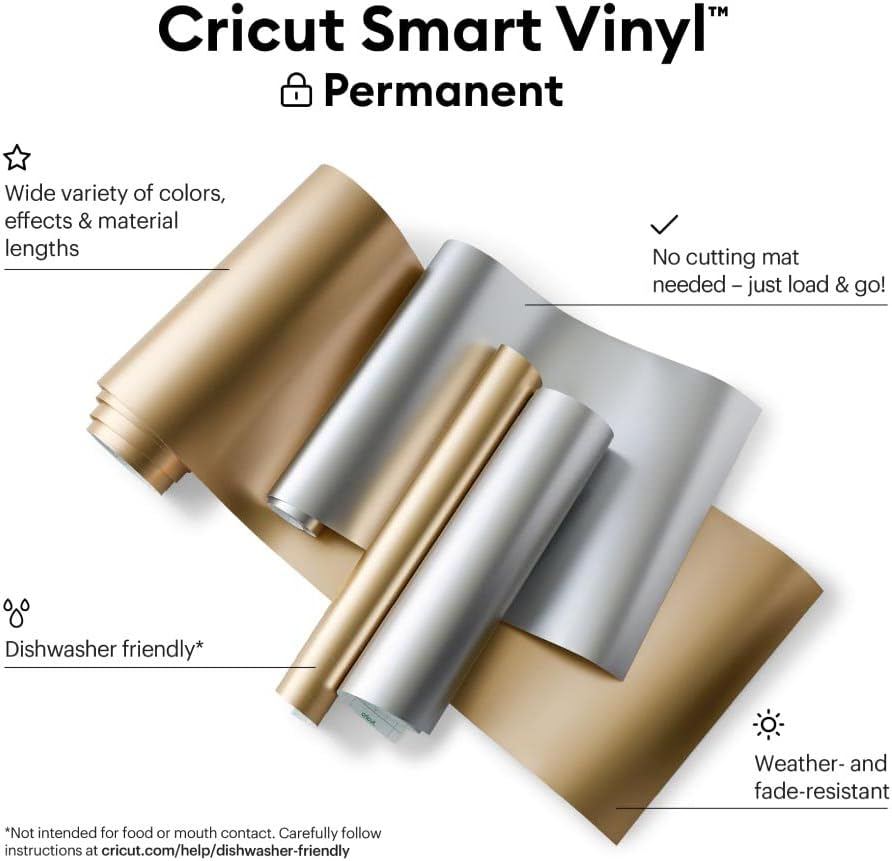 Cricut Smart Permanent Matte Metallic Vinyl (13In X 12Ft, Champagne) for Outdoor Crafts, for Cricut Explore 3 & Maker 3, Create DIY Projects, Decals, Stickers & More, All-Weather & Fade-Proof image number 1