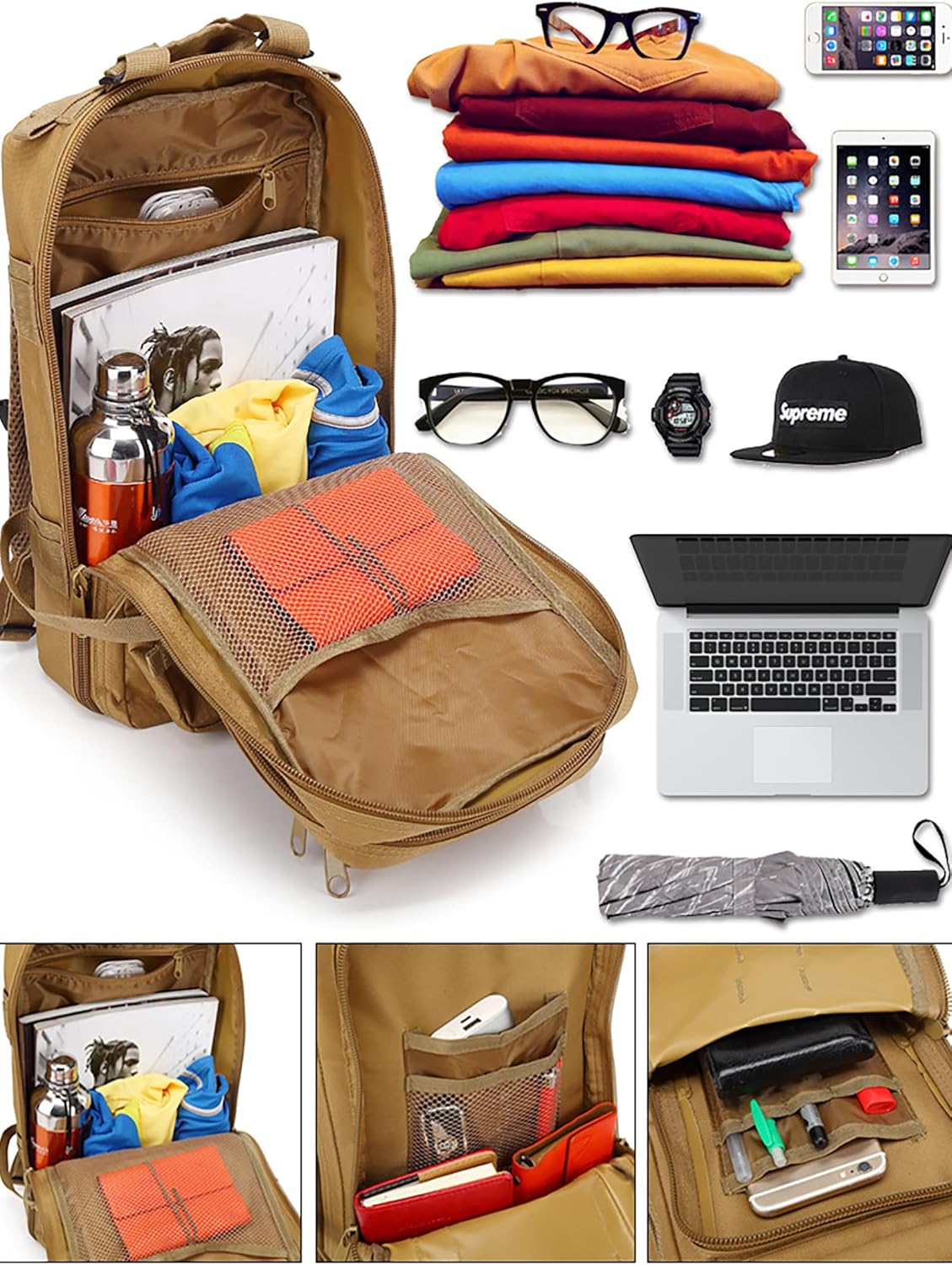 Renil 30L Molle Army Military Tactical Backpack Waterproof Assault Pack Rucksack Backpack image number 6