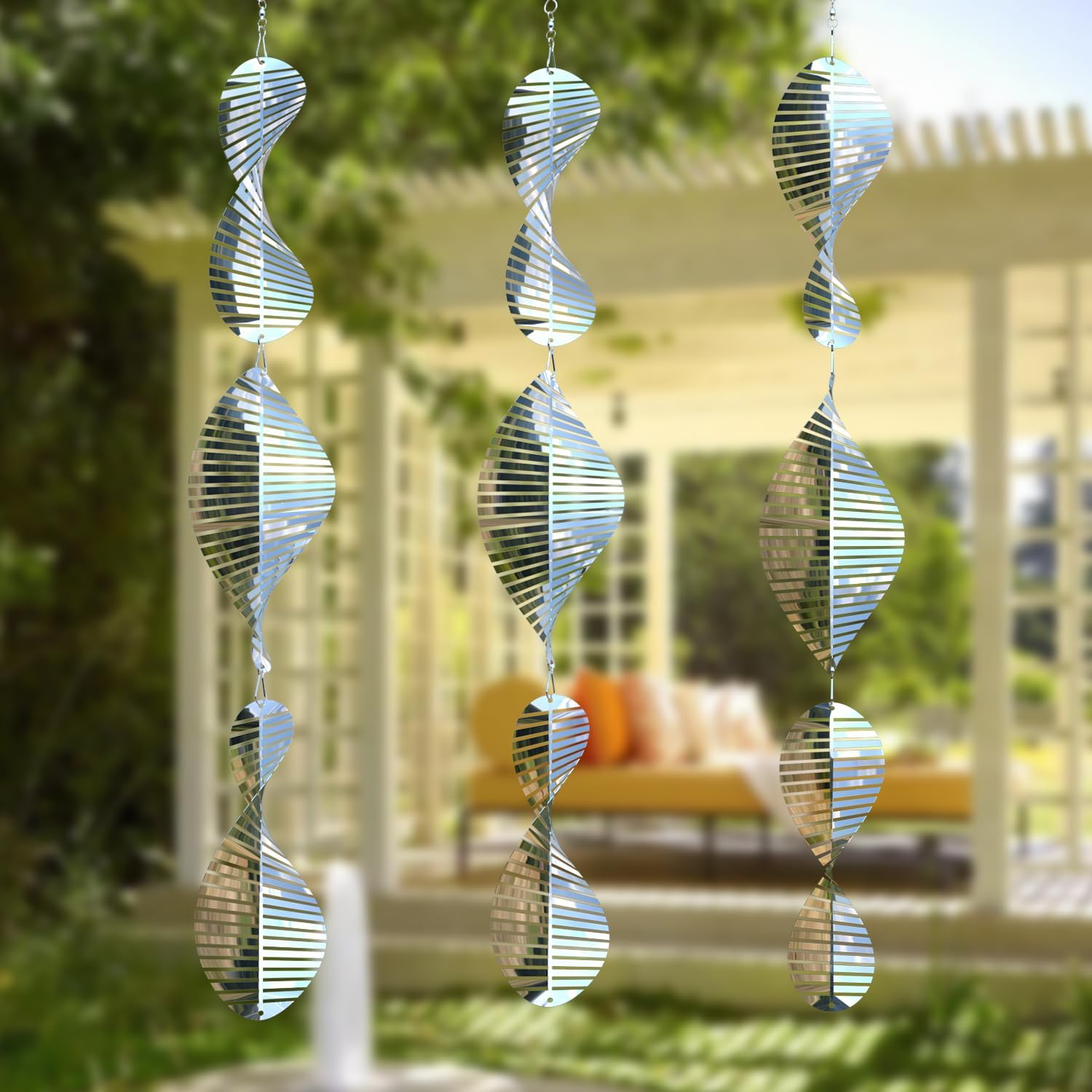 3 * 3 Stainless Steel Bird Scarer Discs Set, 3D Reflective Helix Wind Spinners Bird Reflector & Sparkly Metal Outdoor Garden D&eacute;cor Sculpture Ornaments, Deterrent to Scare Pigeon Away Yard Patio Farm image number 5