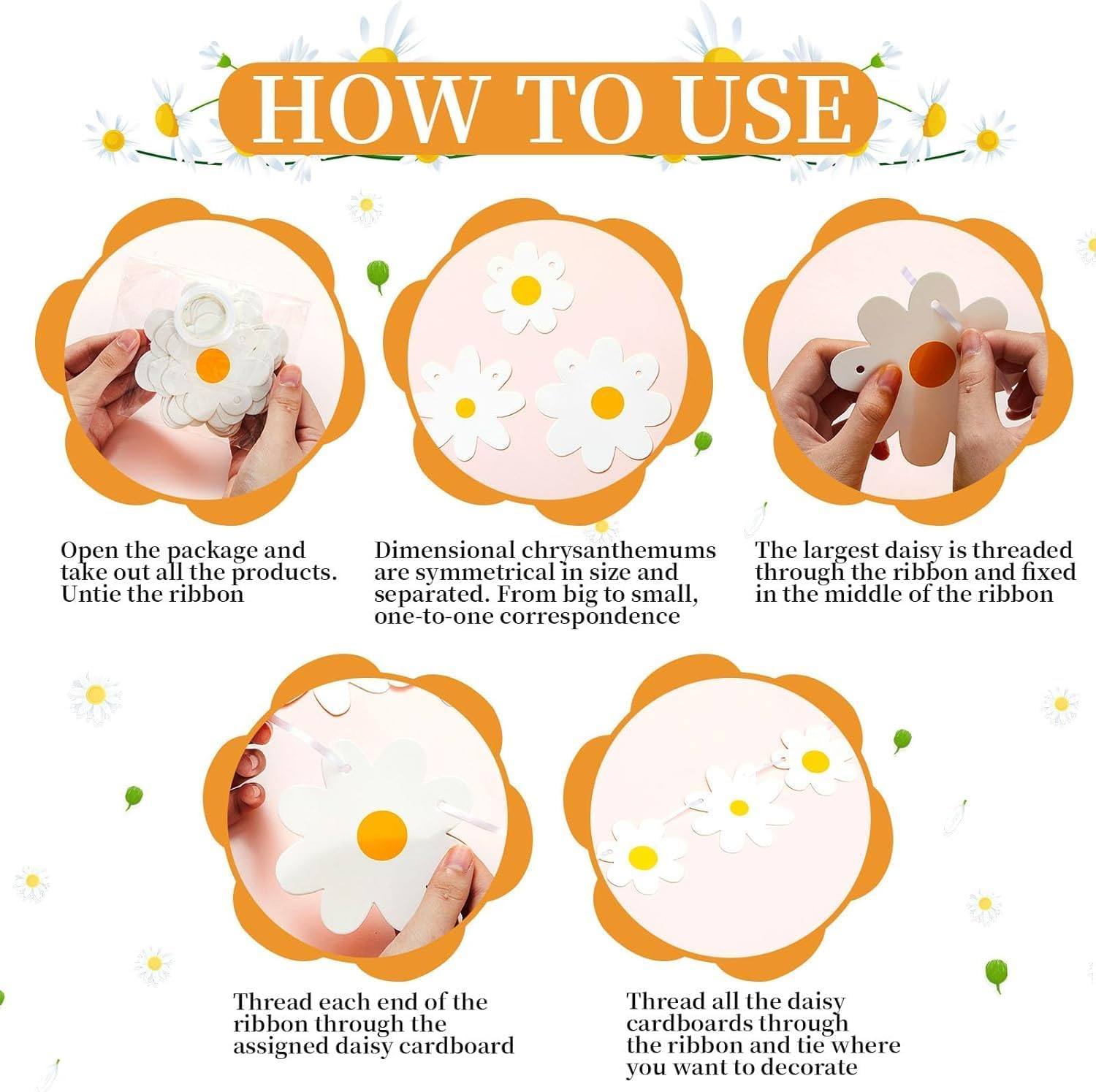 IONPSHG 4Pcs Daisy Boho Banner Party Decorations Cute Daisy Party Banner Purple Daisy Decor Spring Flower Garland Daisy Paper Cutouts for Indoor Outdoor Birthday Wedding Party Supplies (Purple) image number 6