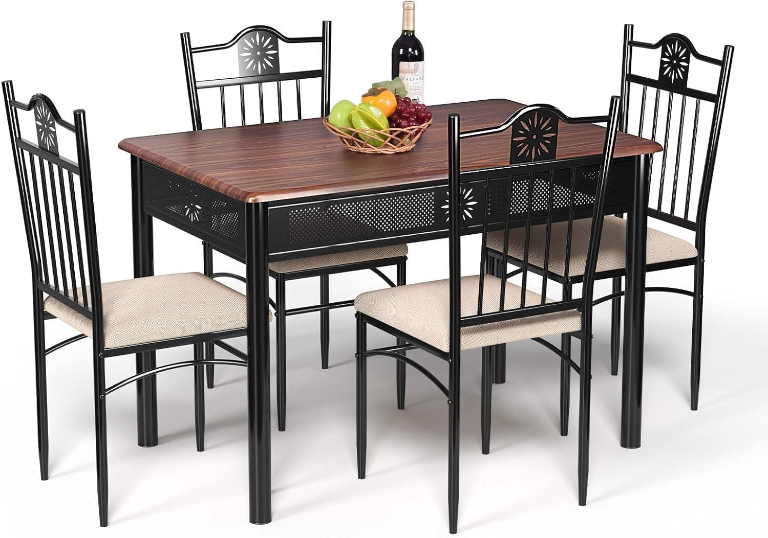 Costway 5 Pieces Dining Table Set, Modern Kitchen Table Set for 4 Person, Rectangular Table W/ 4 Upholstered Chairs, Bistro Table Set for Home, Coffee Shop & Restaurant (Coffee)