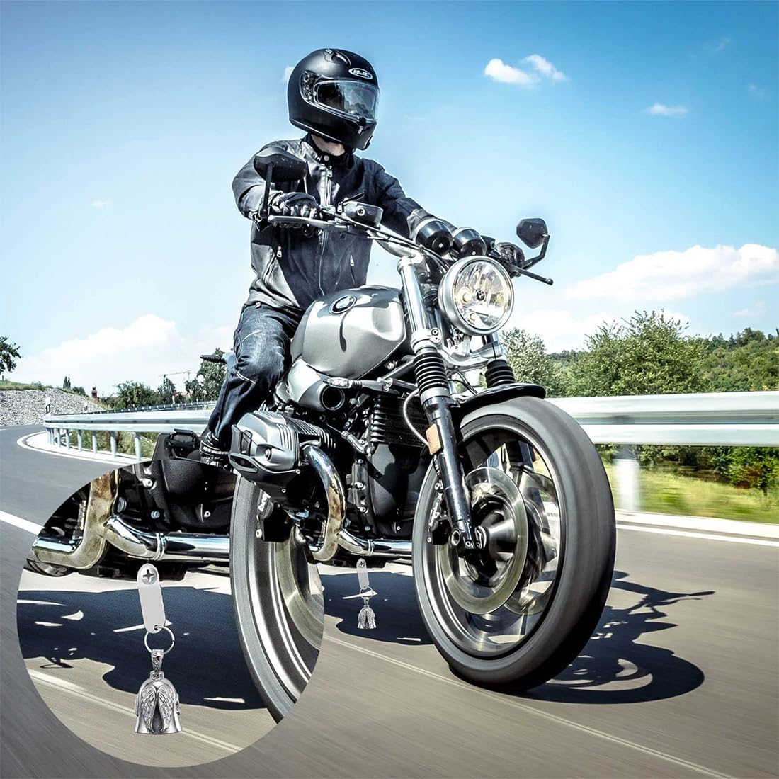 Guardian Bell Biker Bell, Guardian Bell Motorcycle Bell, Stainless Steel Motorcycle Bell Lucky Charm, Motorcycle Bell Hanger Chrome for Blessing the Peace, Lucky Charm image number 3