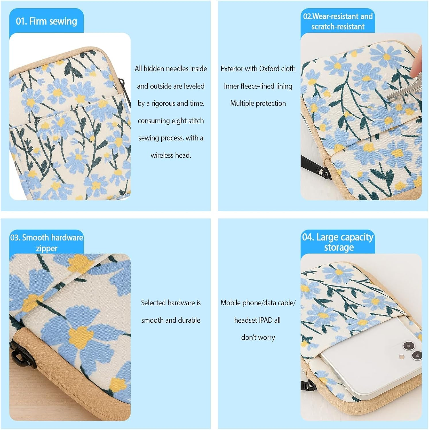 Protective Sleeve Pouch for Kindle, Travel-Friendly Storage Solution with Secure Design, Fits 6-7 Inch E-Readers, Lightweight Travel Companion for Books and Accessories image number 3