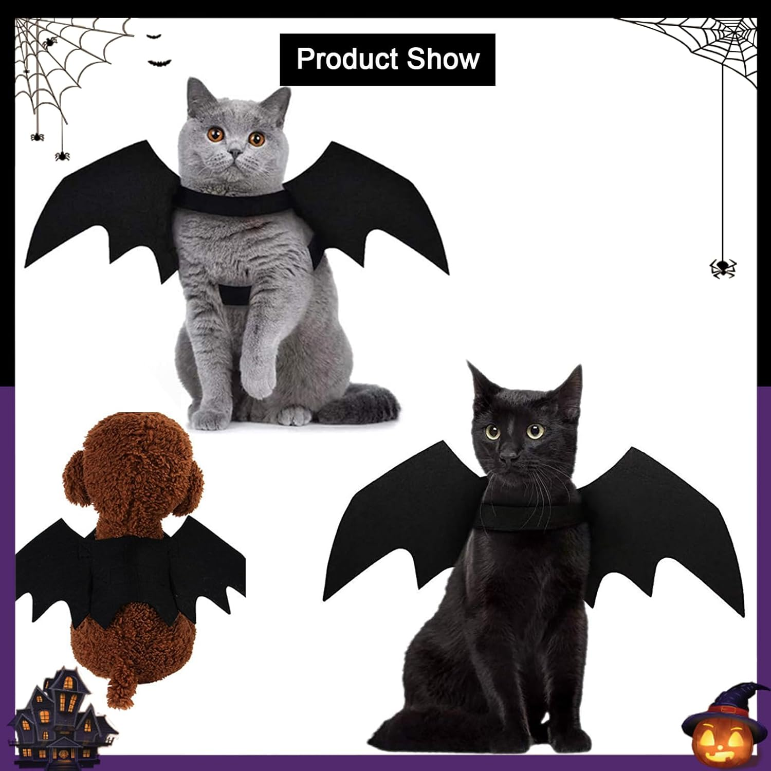 1 PCS Black Bat Wings Costume Halloween Pet Costume Pet Cosplay Cat and Dog Costumes for Party 45 Cm *19 Cm /17.7 In*7.5 in (S) image number 1