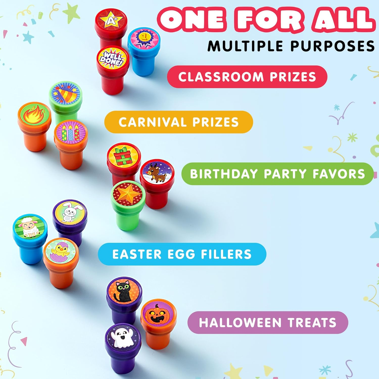 50 Pcs Assorted Stamps for Kids - Self-Ink Stamps with 50 DIFFERENT Designs for Birthday Party Favor, Carnival Prizes, School Stampers, Goodie Bag, Halloween, Christmas (Zoo, Emoji, Holiday Stampers) image number 6