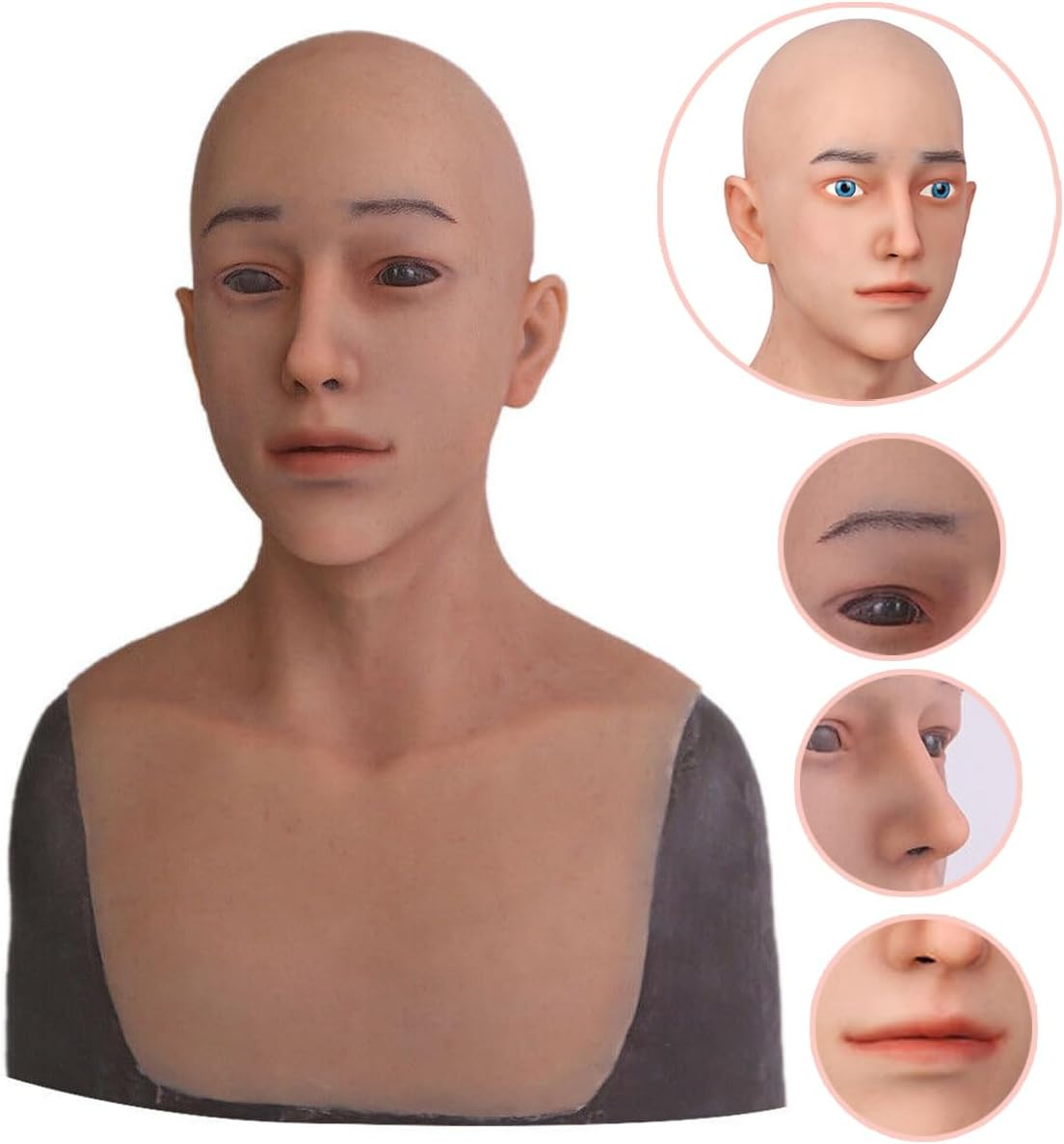 Crossdresser Young Men Mask Headwear Realistic Silicone Full Head Masks Halloween Cosplay Party Handsome Man Face - 02 image number 6