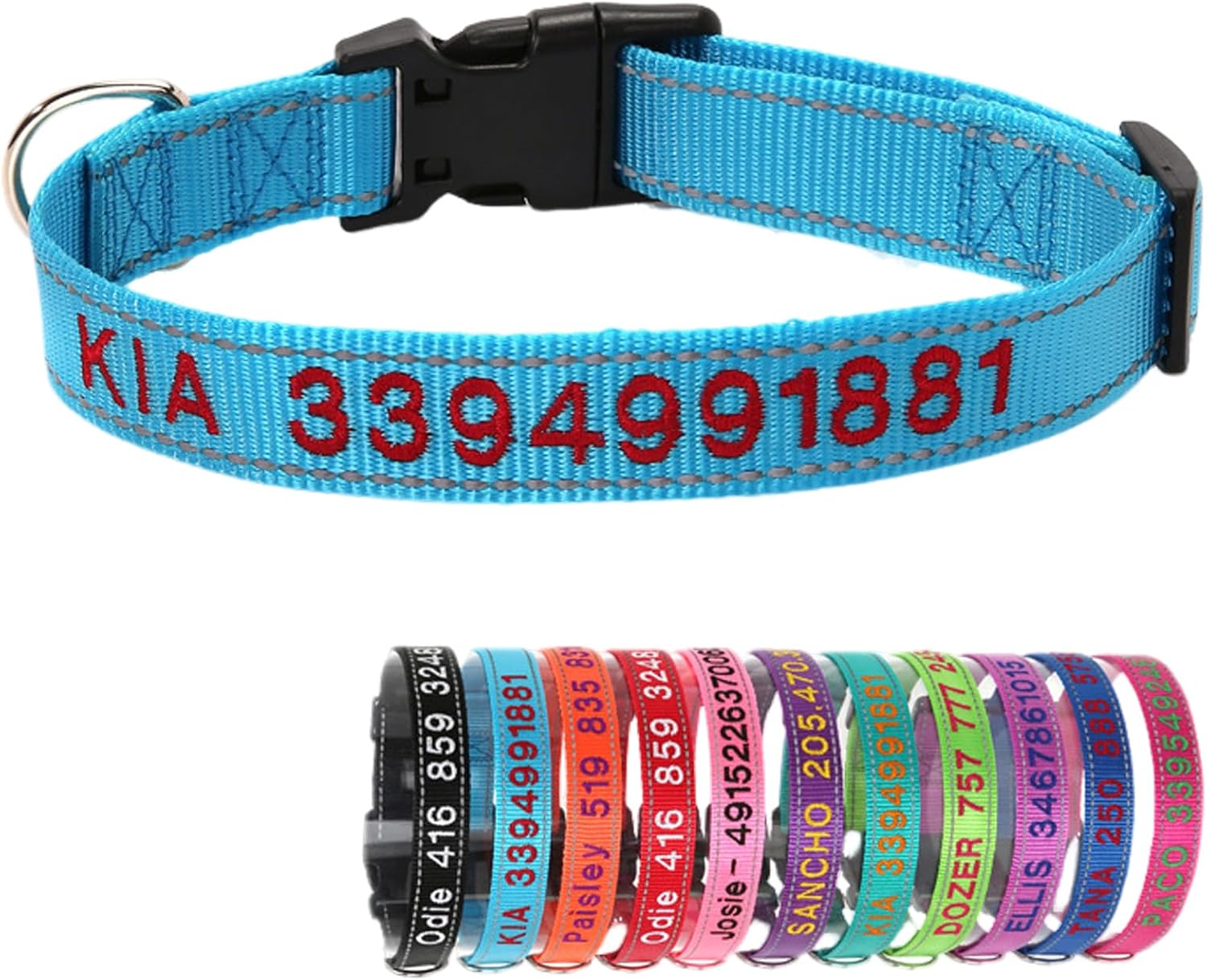 Yonsbox Orange Reflective Custom Personalised Dog Collar Embroidered with Name Phone Number Quick Release Buckle for Boy Girl Small Medium Large Dogs