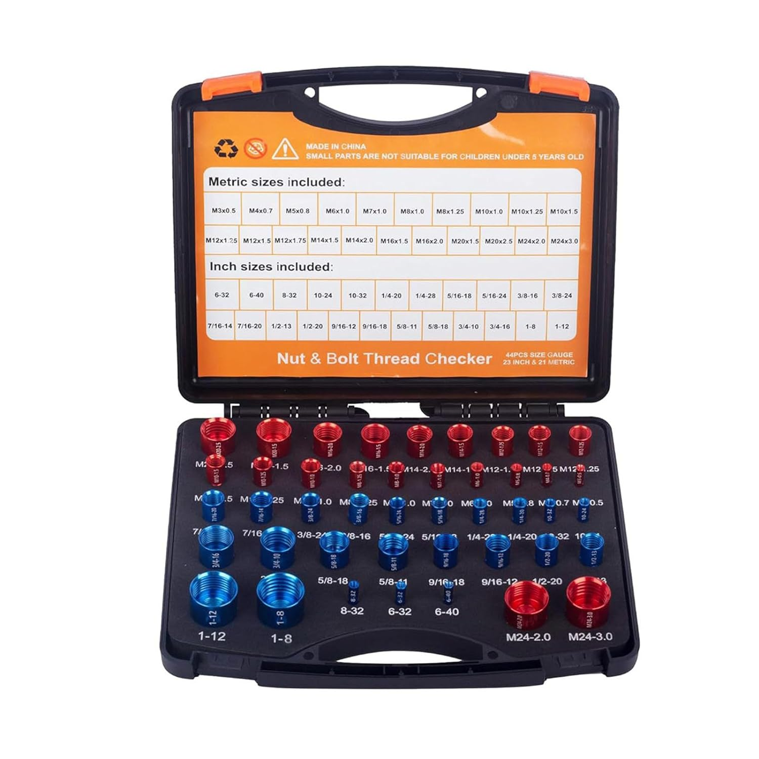 44PCS Thread Checker Kit, Nut and Bolt Thread Checker Carbon Steel Bolt Nut Identifier with Storage Box for Maintenance Repair image number 6