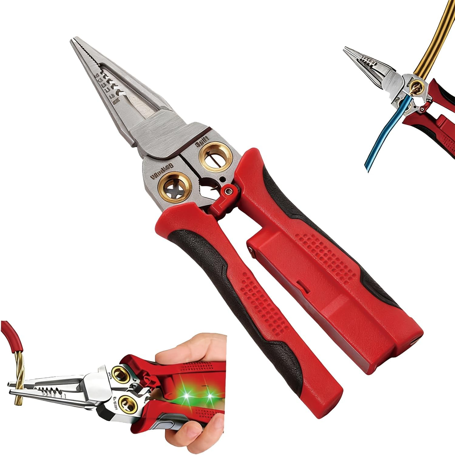 8 in 1 Wire Stripper with Voltage Tester Electric Pliers, Multifunction Tool for Cutting and Pulling Wires Electrician Repair Tool Red image number 2