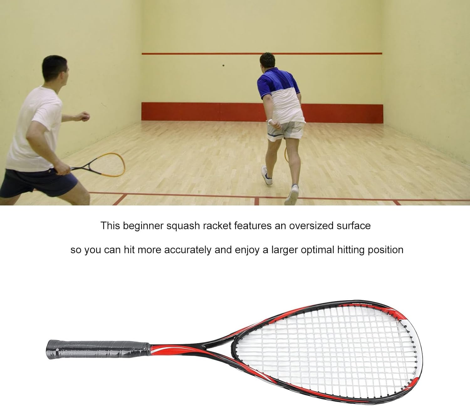 Beginner Squash Racket, Student Squash Racket Lightweight Comfortable for Parks - Red image number 2