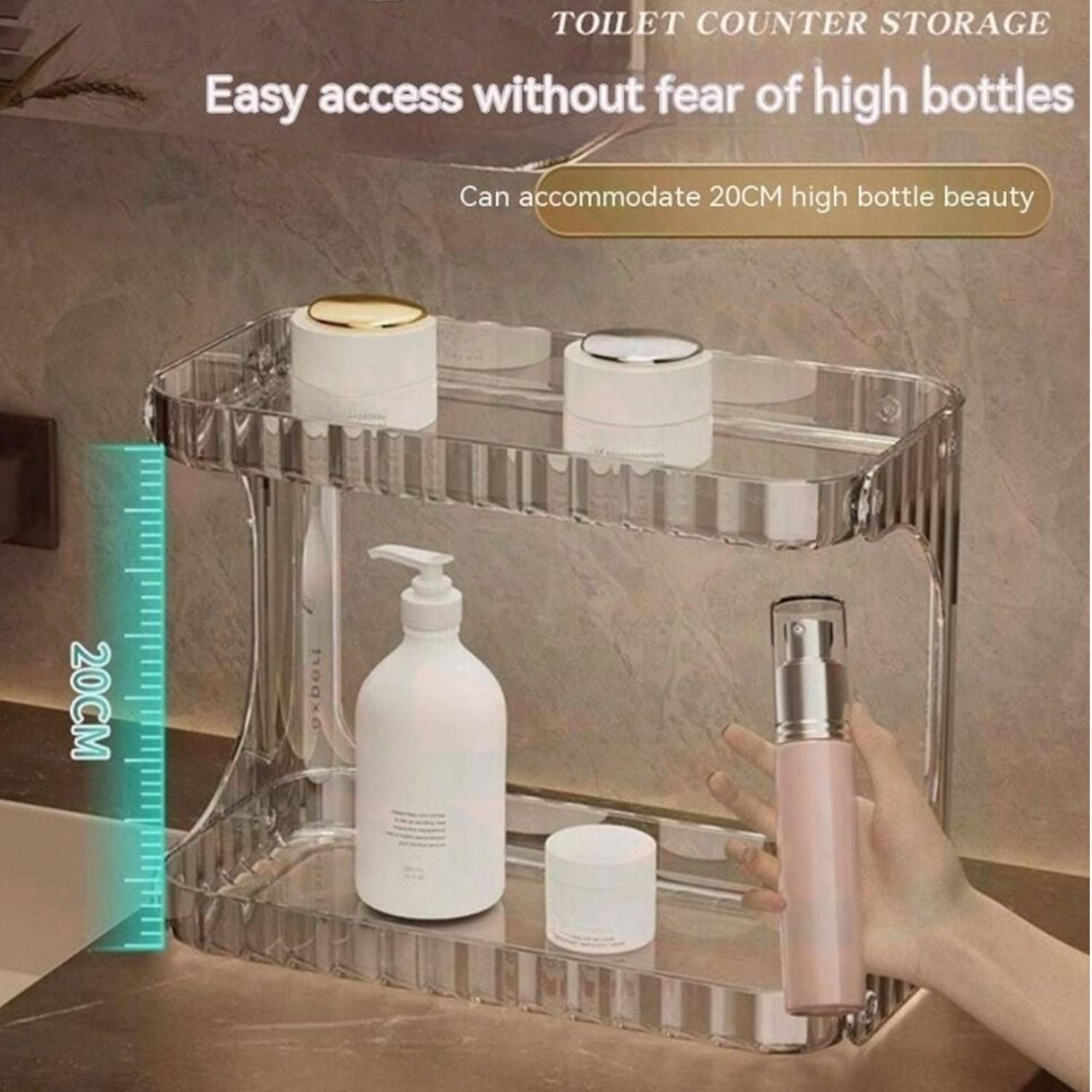 YIRANJIA 2-Tier Clear Acrylic Bathroom Countertop Organizer - Cosmetic Skincare Makeup Storage for Vanity, Kitchen & Coffee Table image number 1