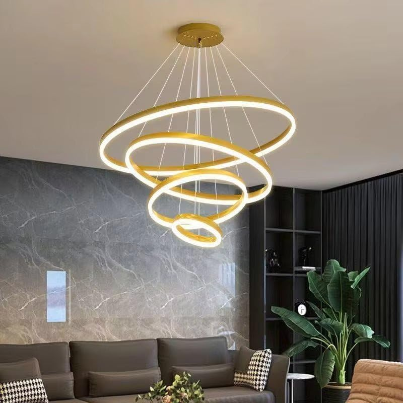 BAMDECOR Modern LED Chandelier, Dimmable Pendant Light with Remote Control Rings round Ceiling Lighting Fixture 3 Color Temperatures Contemporary Chandeliers (4 Rings-Gold) image number 1