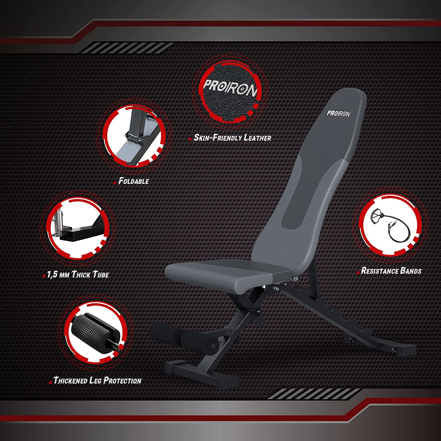 PROIRON Weight Bench with Elastic Ropes, Adjustable Strength Training Bench with for Full Body Workout with Fast Folding - 2026 Version image number 3