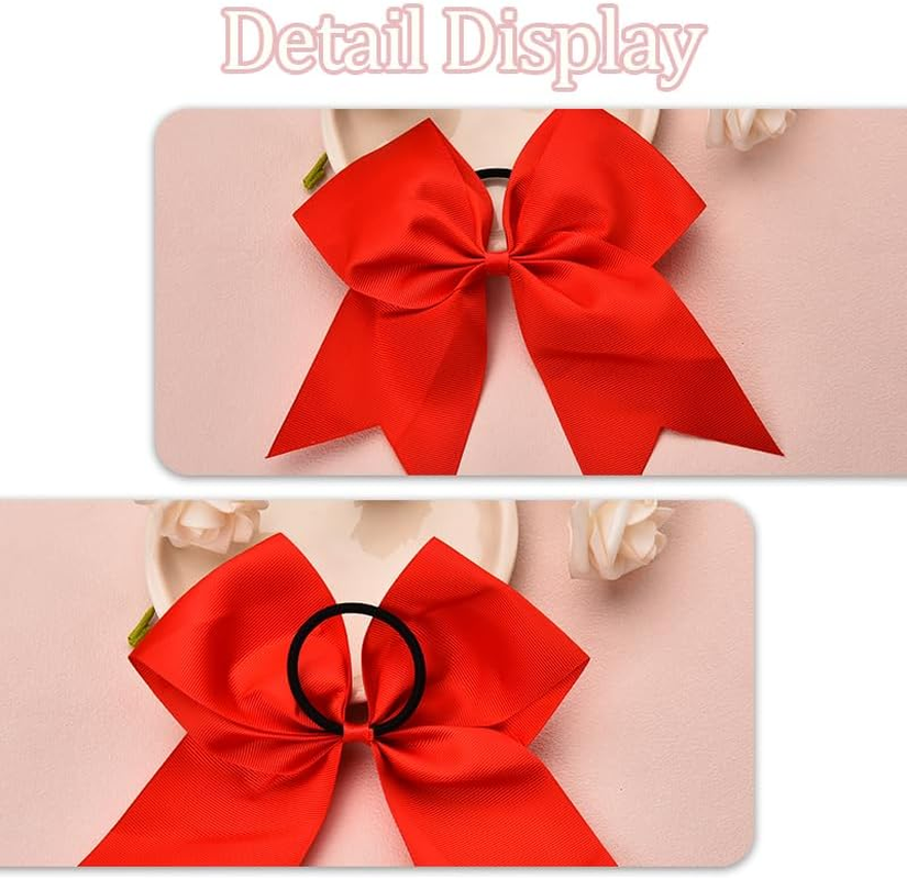 Red Cheer Hair Bows Cheerleading Hair Bows Ties for Women Girls 8 Inches Jumbo Hair Ribbon Red Bow Hair Elastics Cheerleaders Hair Accessories Bowknot Hair Ponytail Holders for Long Thick Hair image number 4
