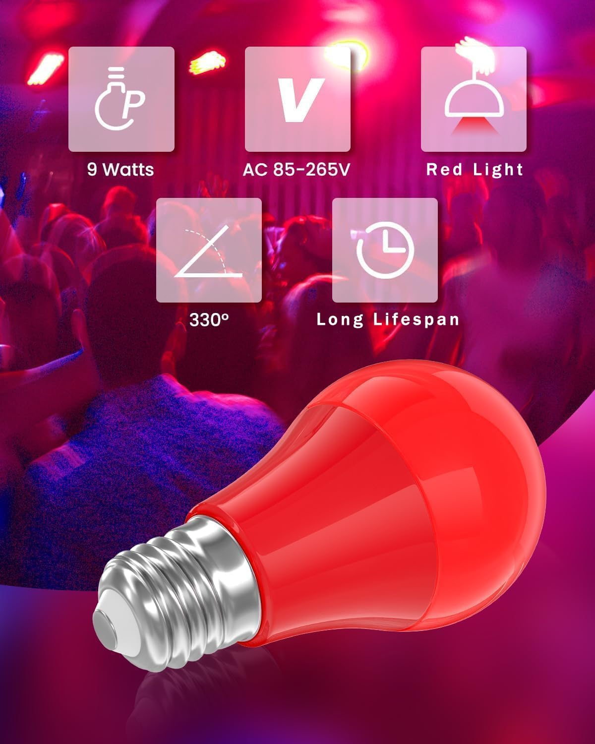 Brightark E27 Red Light Bulb, 9W LED Light Bulb, 60W Incandescent Equivalent, A60 Red Filament LED Light Bulb AC85-265V for Christmas Halloween Home Decoration Lighting, Non-Dimmable, Pack of 4 image number 4