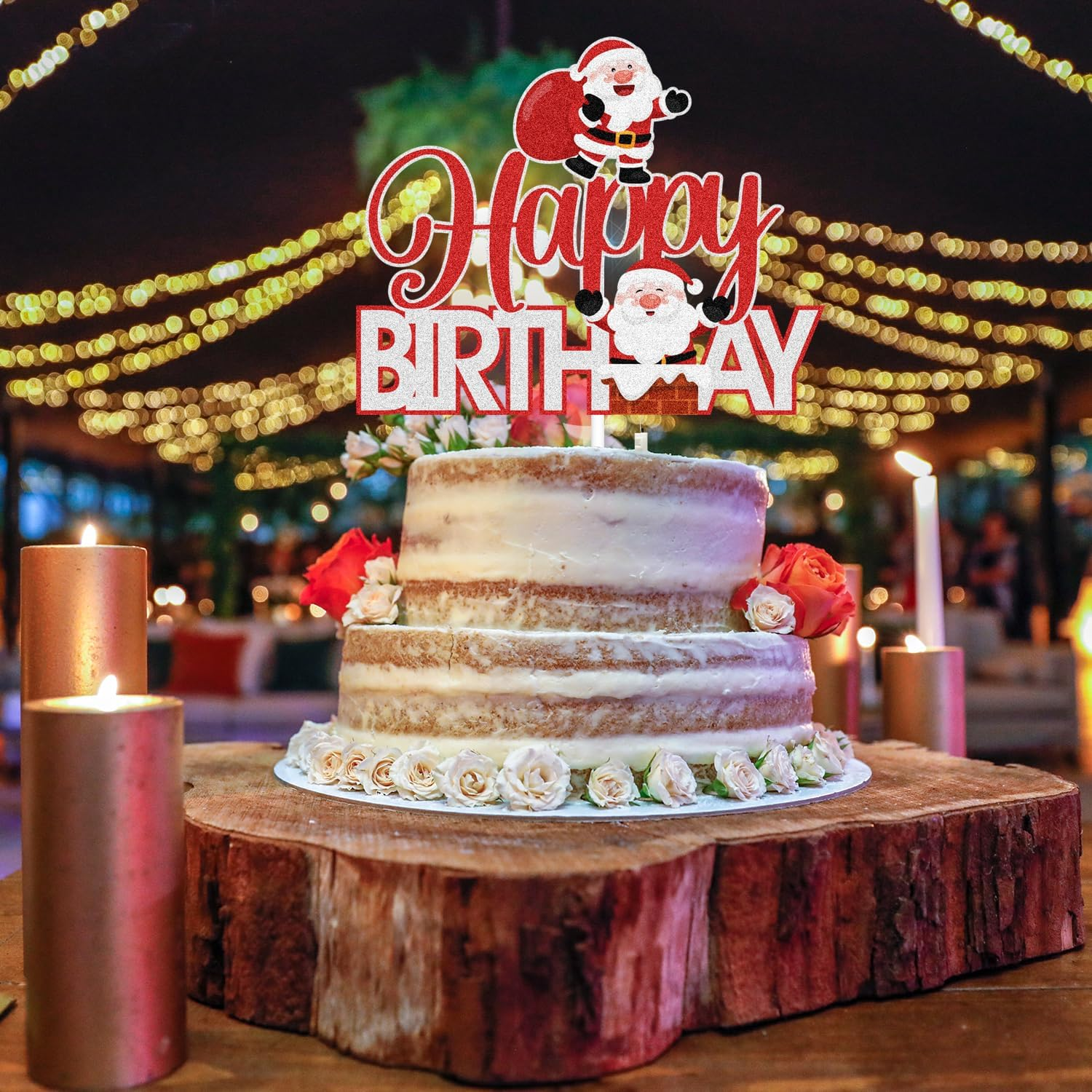 Merry Christmas Happy Birthday Cake Topper - 2024 Winter Birthday Red Glitter Man Cake Topper - Christmas Birthday Party Supplies - Christmas Holidays Party Decoration image number 5