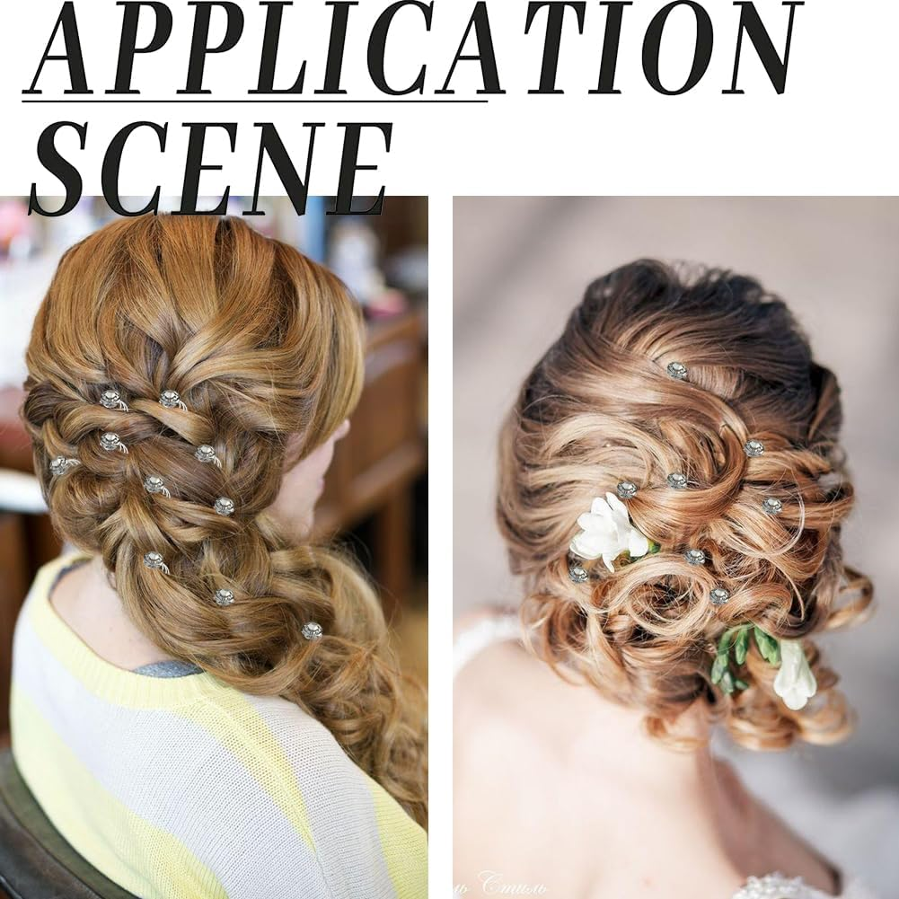 SOFPLATE Pack of 60 Rhinestone Hair Pins with Diamonds Spiral Shape Feather Artificial Glitter Sparkling Gemstone Hair Pin for Wedding Bridal Prom Christmas Party Guest Gift Fra image number 3