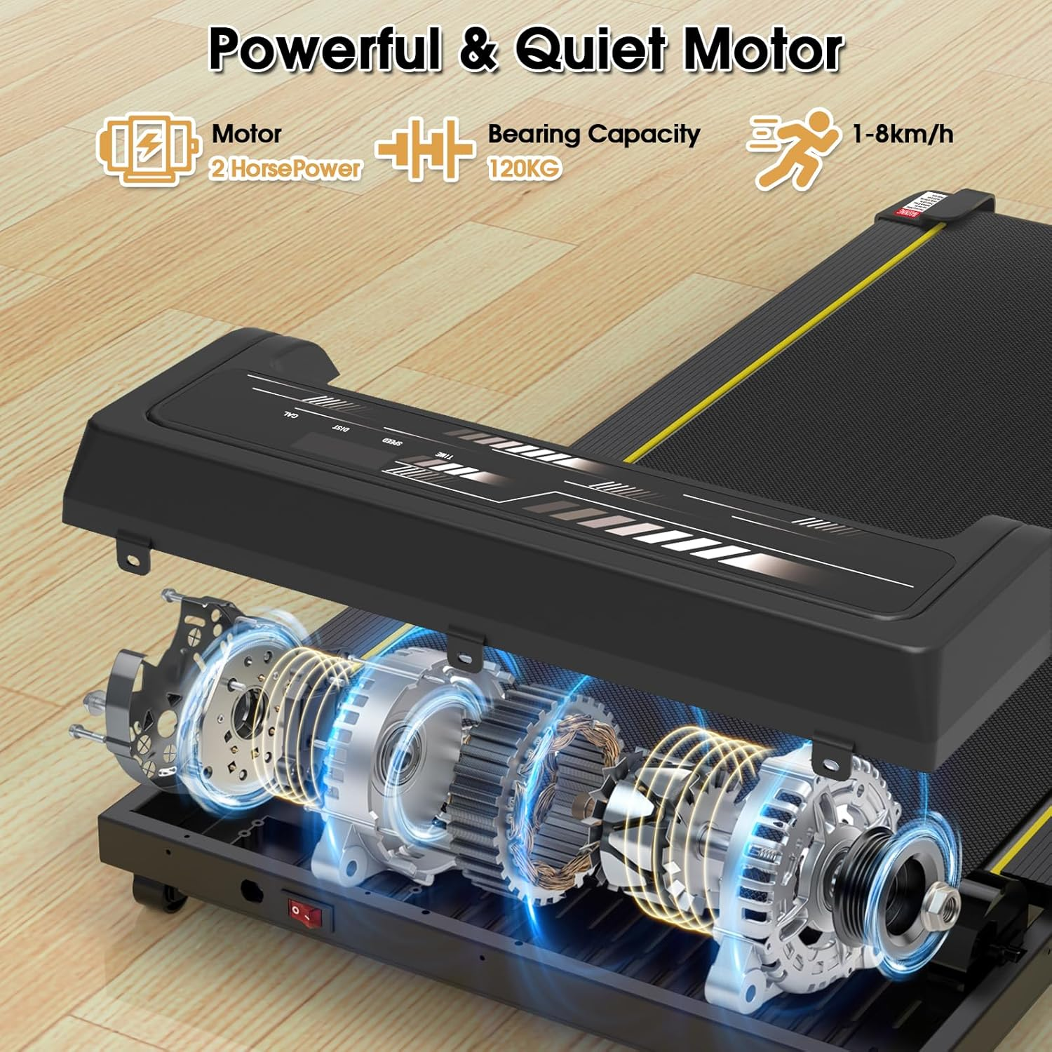 Advwin Walking Pad Treadmill, under Desk Electric Treadmill for Home, Compact Portable Walking Jogging Running Machine with Shock Absorption | Non-Slip | LED Display | Low Noise - White image number 6