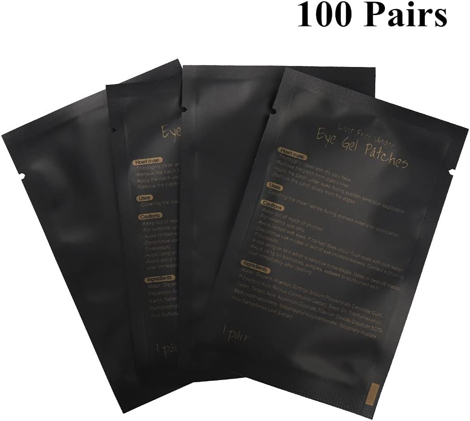 100 Pairs Eye Gel Pads, Lint Free under Eye Patches for Eyelash Extensions, Premium Eye Mask Beauty Tool Kit, Black-1