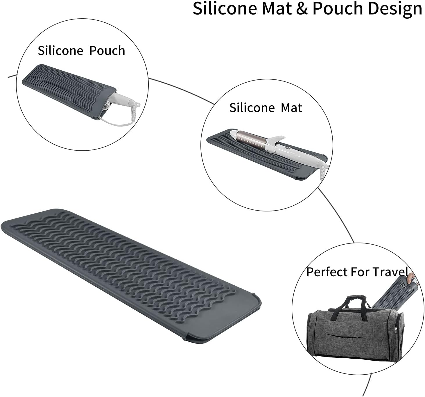 EIOKIT Silicone Heat Resistant Mat for Hair Iron, 11 X 5 Inch, Grey, 1 Pack image number 7