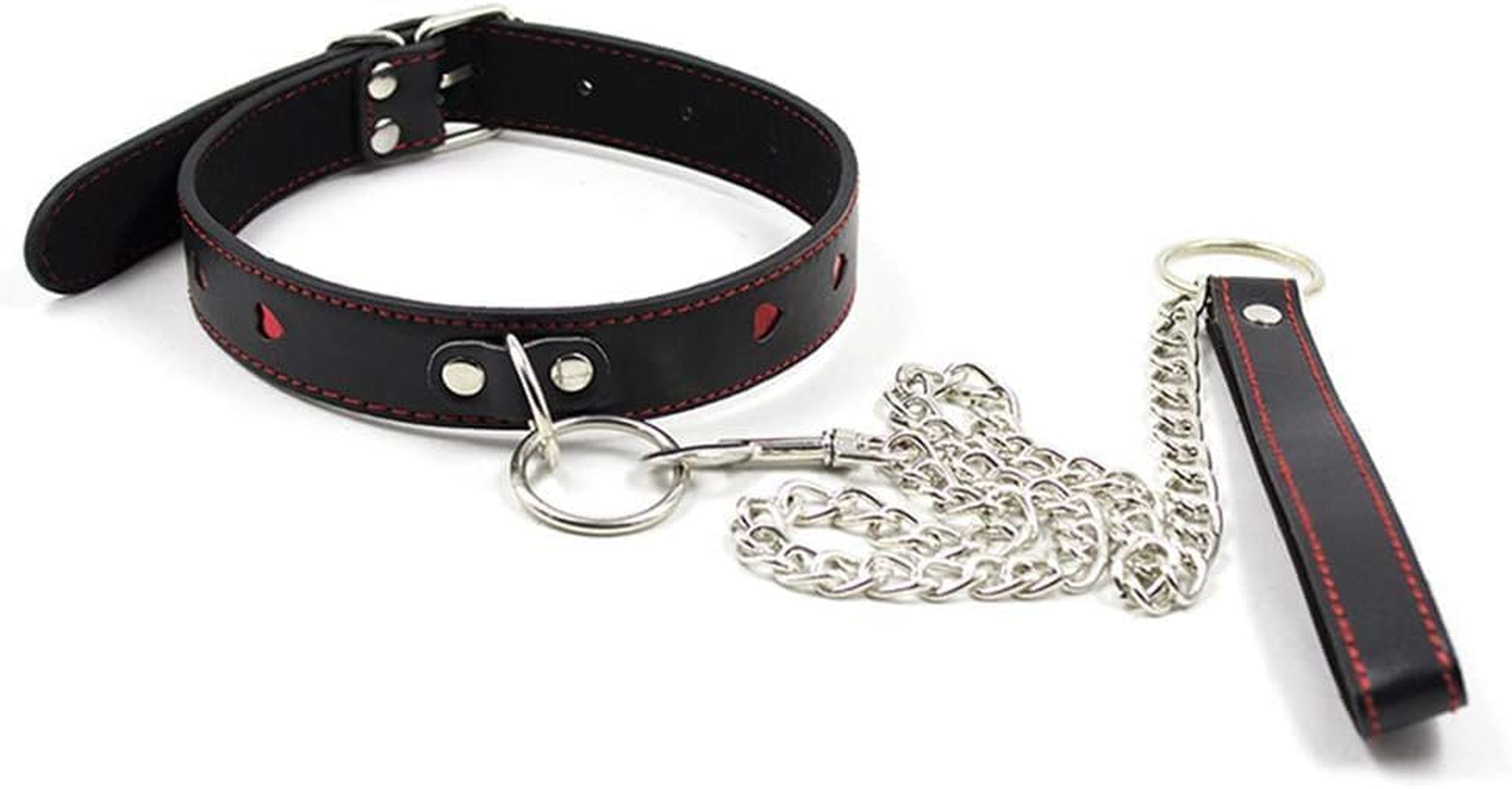 Faux Leather Red Heart Collar Choker Necklace with Chain Leash Bsdm Toys for Couples image number 2
