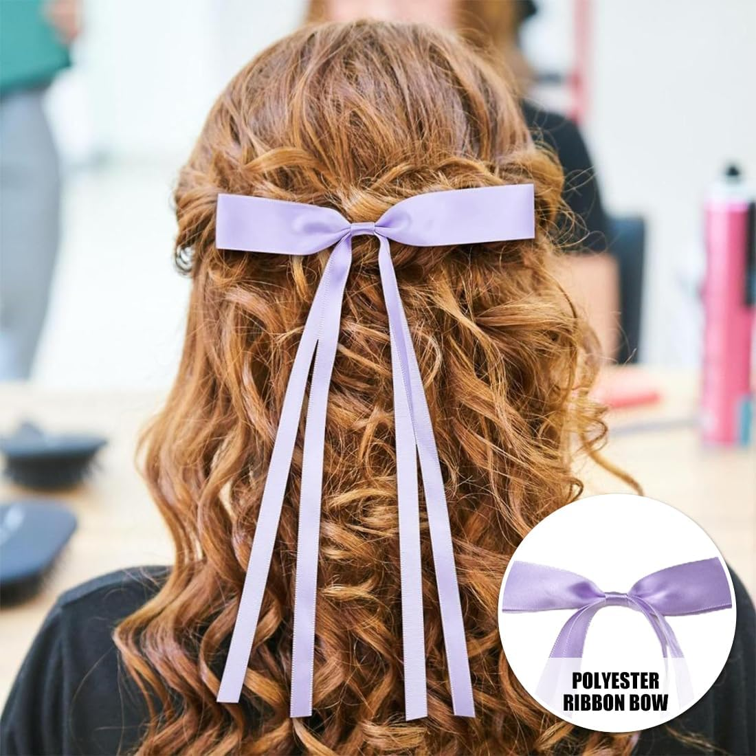 Weddhuis 6 Pieces Hair Bow for Women Hair Clip Hair Band Ponytail Holder Metal Clips Silky Satin Hair Bows image number 2