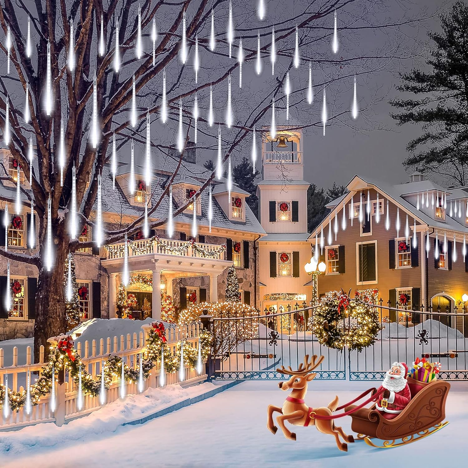 Solar Christmas Lights Outdoor Waterproof, Meteor Shower Lights Solar Powered, 16 Inches 8 Tube 288 LED Solar Icicle Tree Lights for Tree Bushes Holiday Parties Christmas Patio Decor, Pure White image number 6