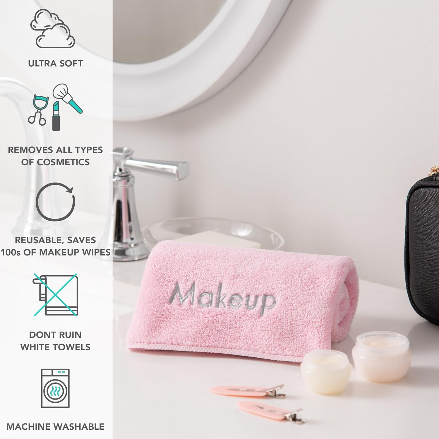 Arkwright Makeup Remover Wash Cloth - Pack of 6 - Ultra Soft & Gentle Microfiber Coral Fleece Small Fingertip Towels, Decorative Powder Room & Guest Bathroom Essentials for Hosts, 11 X 17 In, Pink image number 5